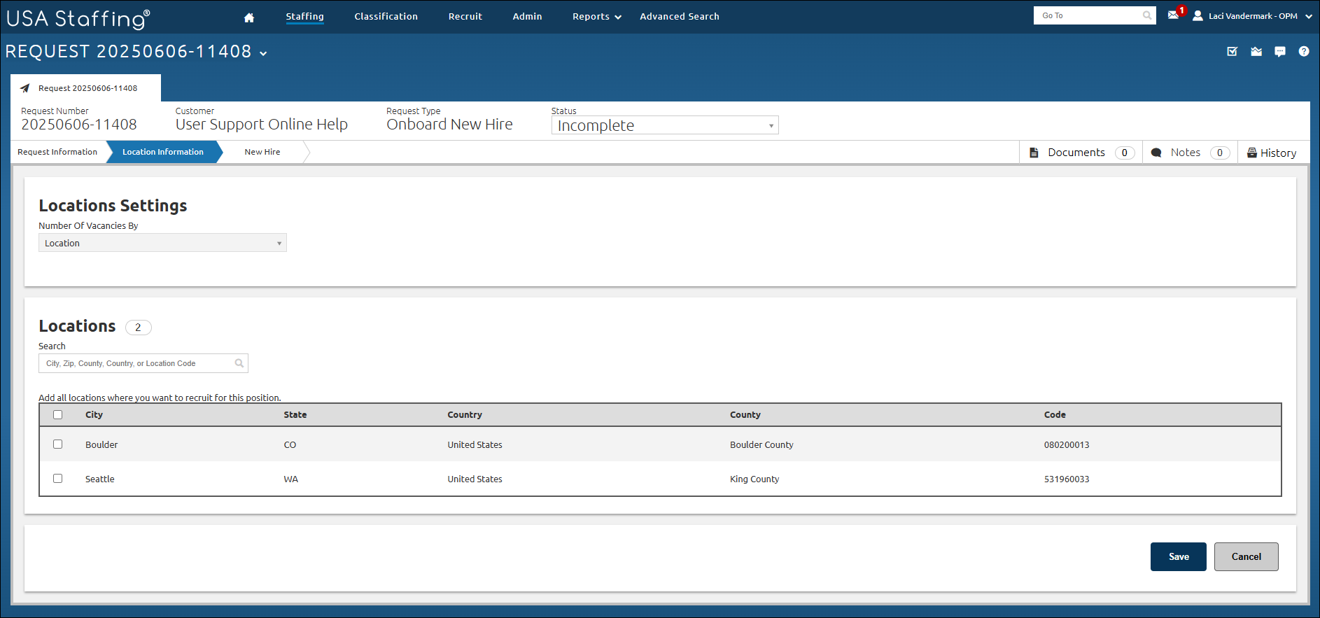  Create New Hire Request Location Information