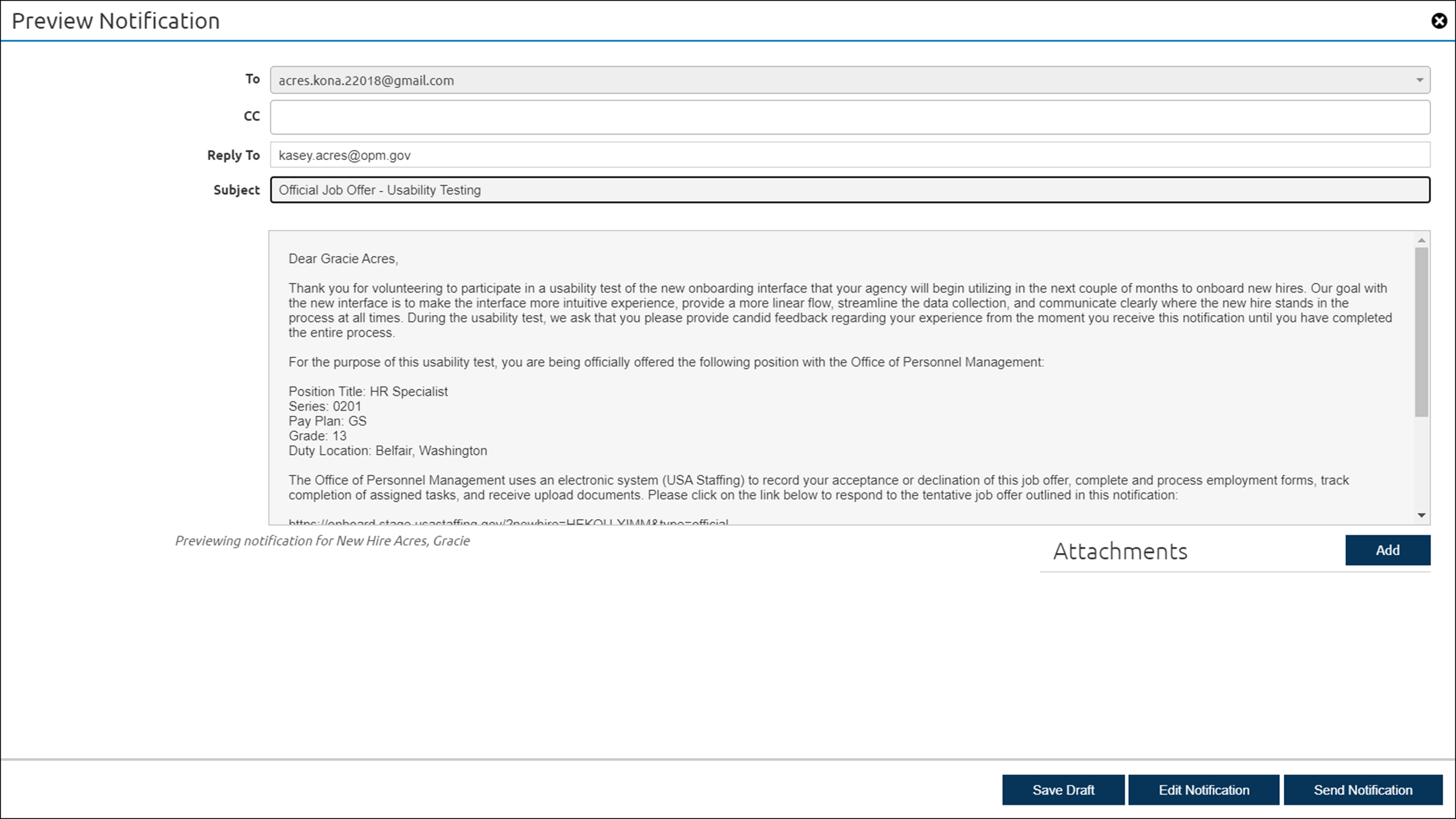 New Hire Offer URL