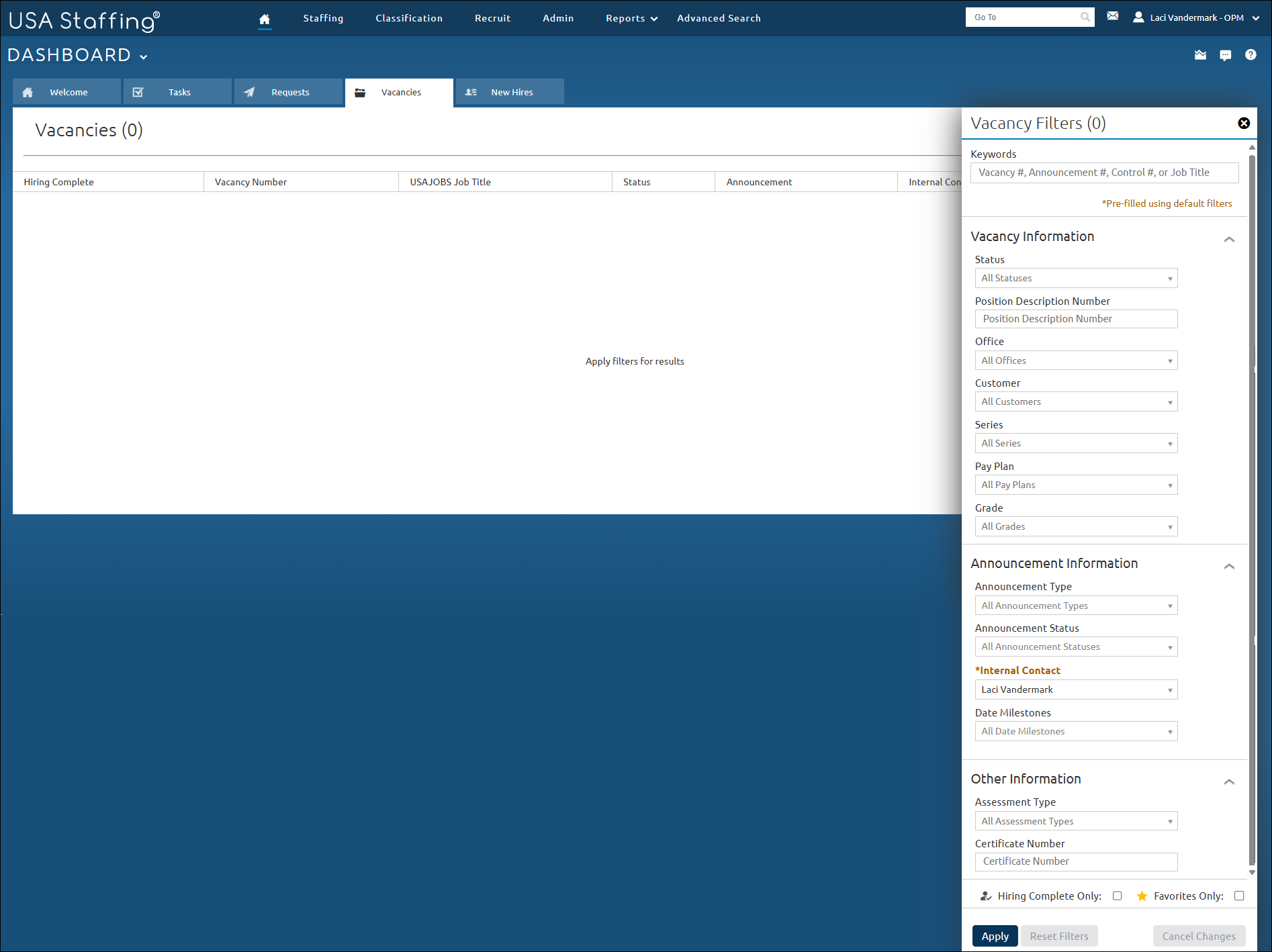Vacancies Dashboard Page