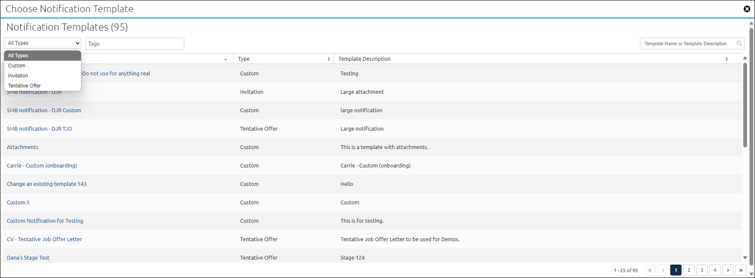Choose Notification Template for bulk new hire notification