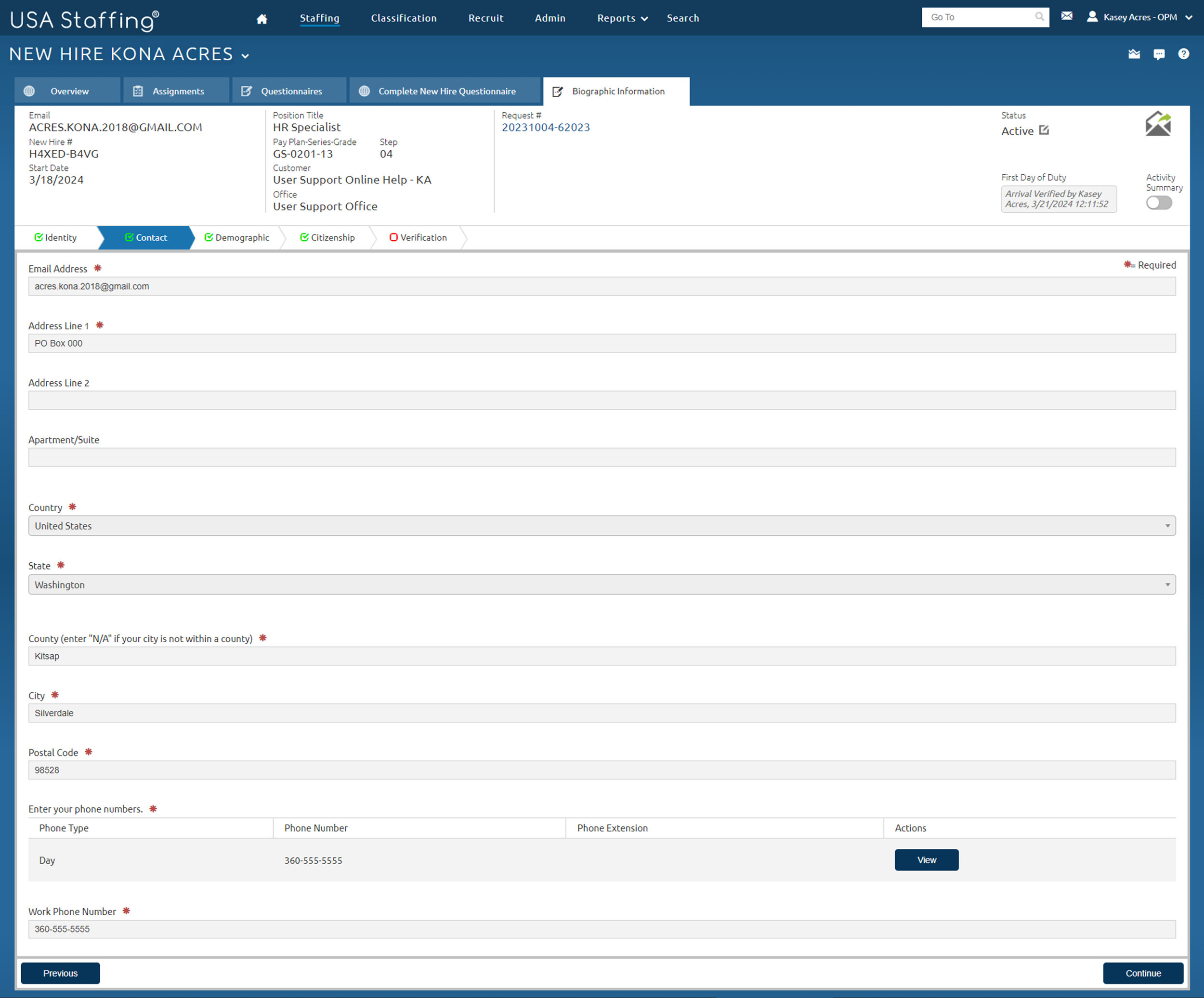 View New Hire Questionnaire page 2