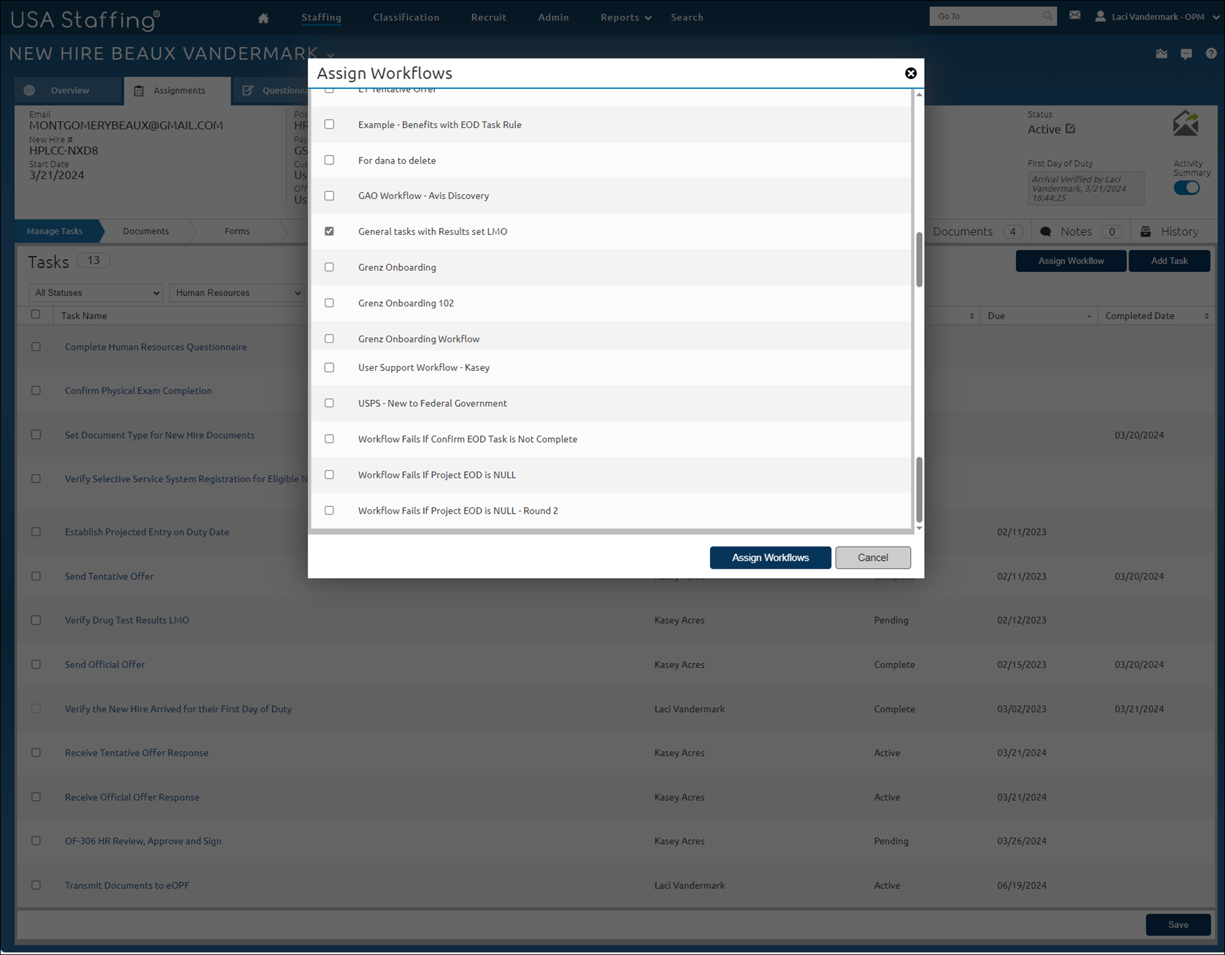 Workflow selection