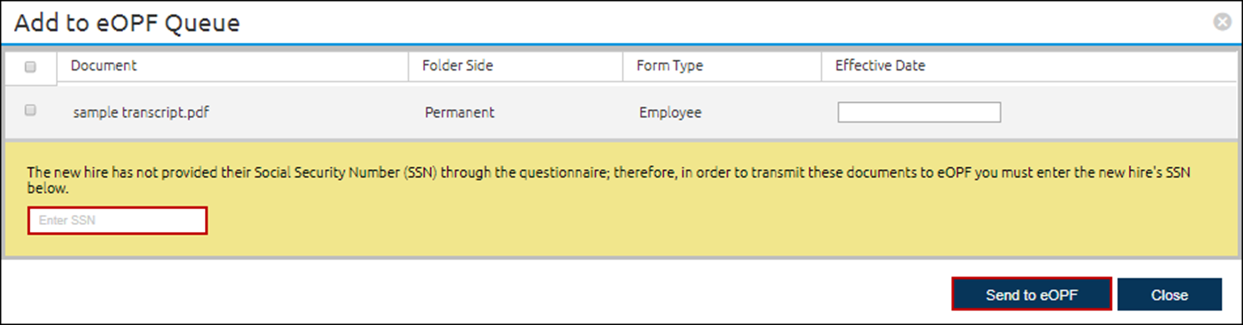 Manually add SSN