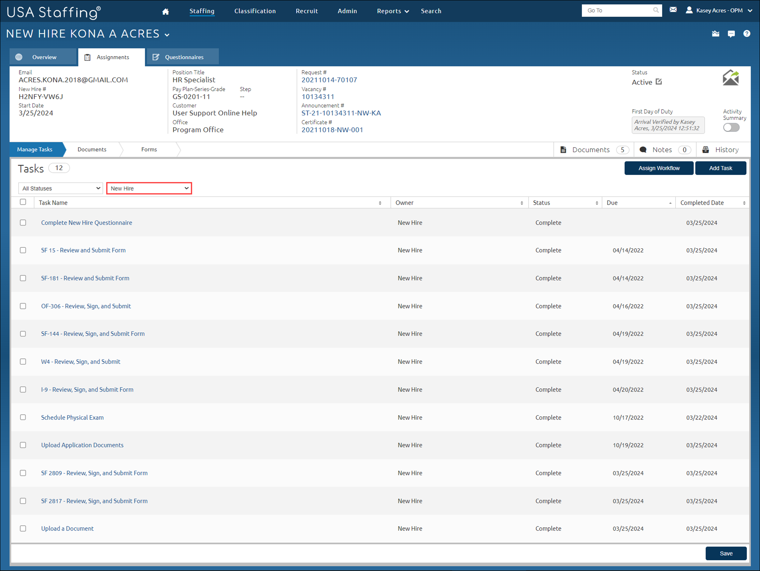New Hire Tasks