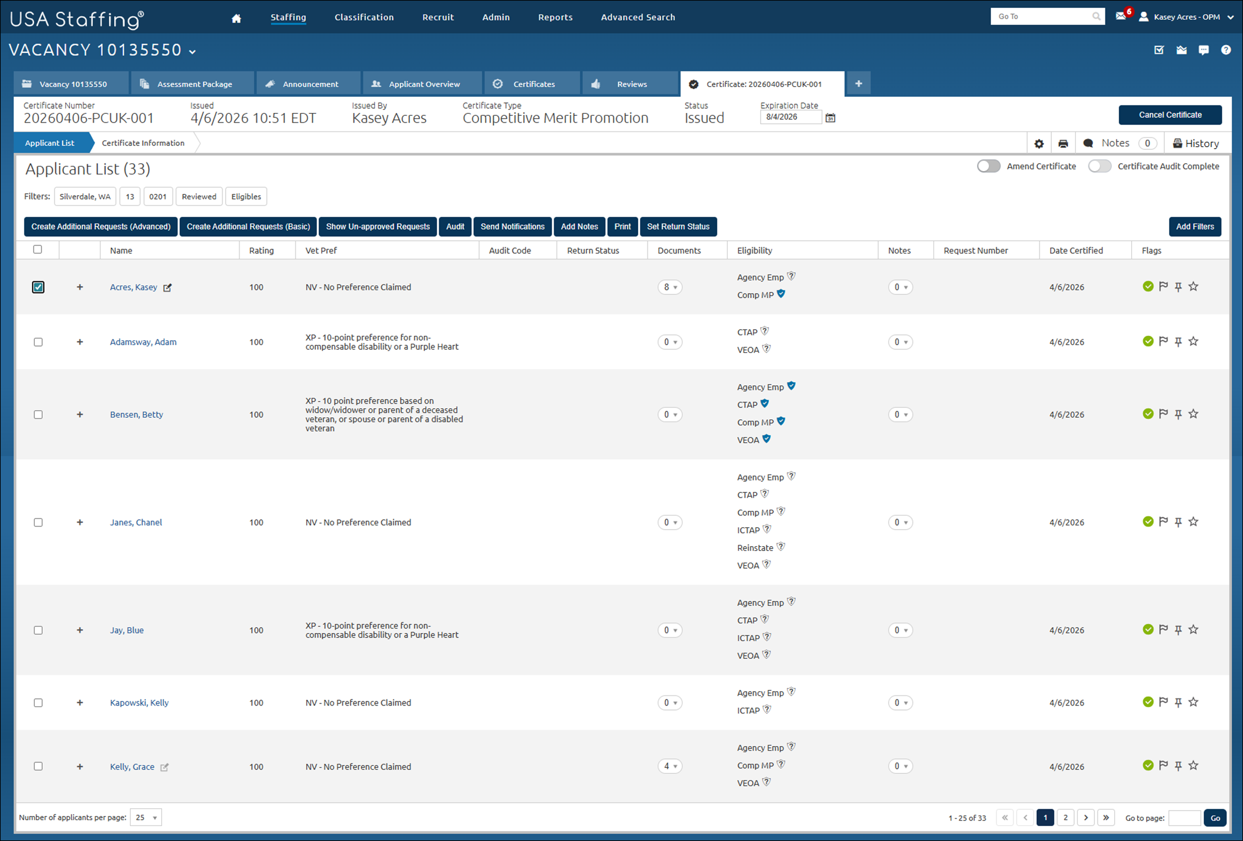 Audting applicant using checkbox