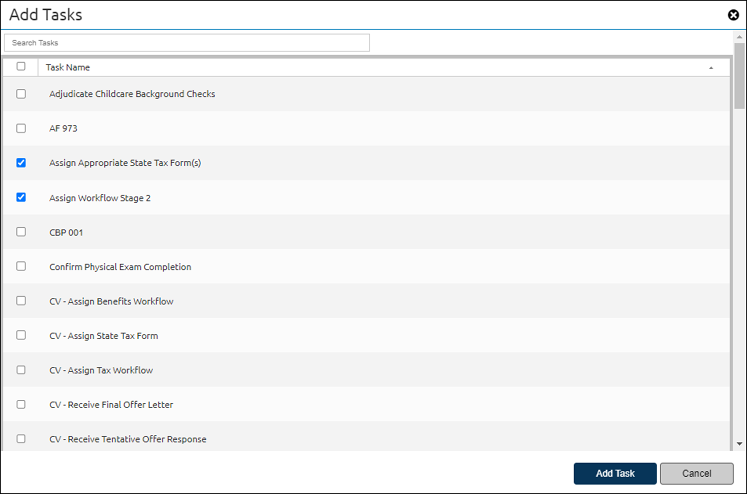 Add Tasks list