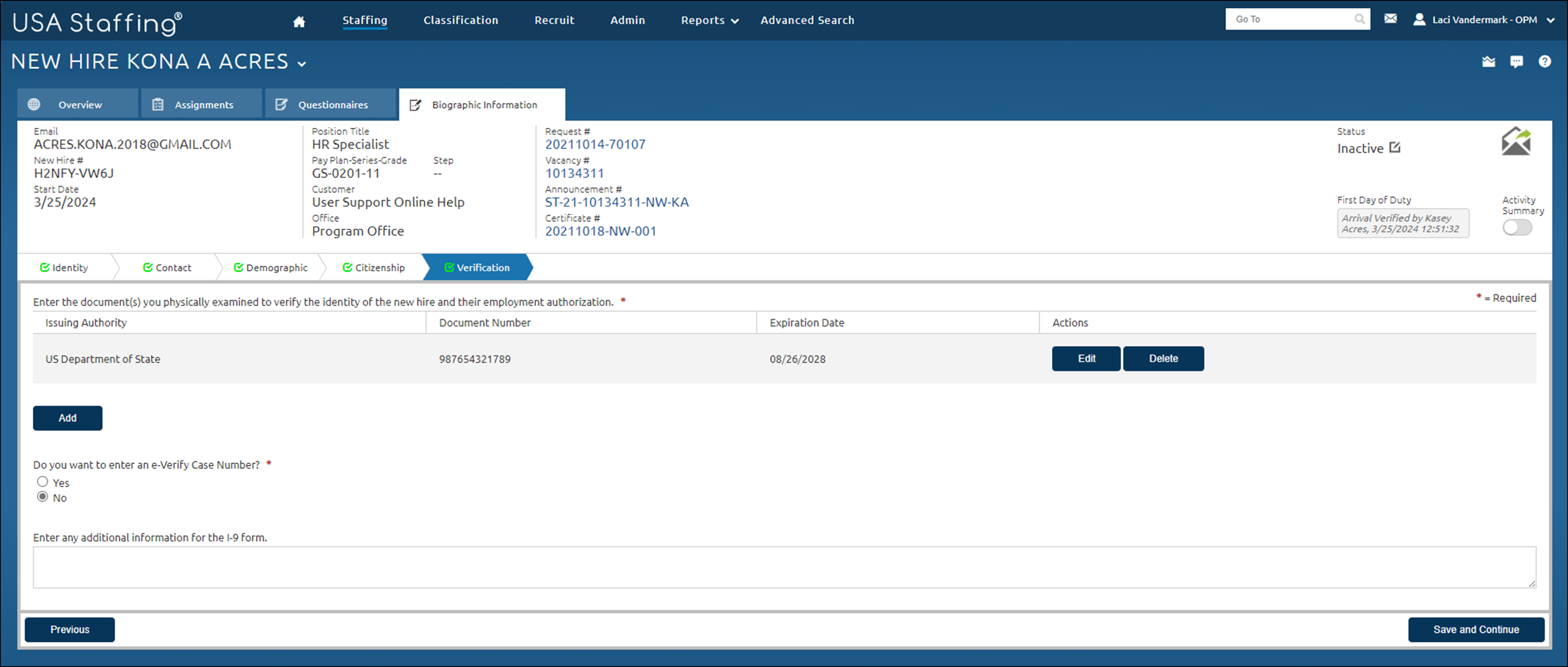 Biographic Information Verification Edit