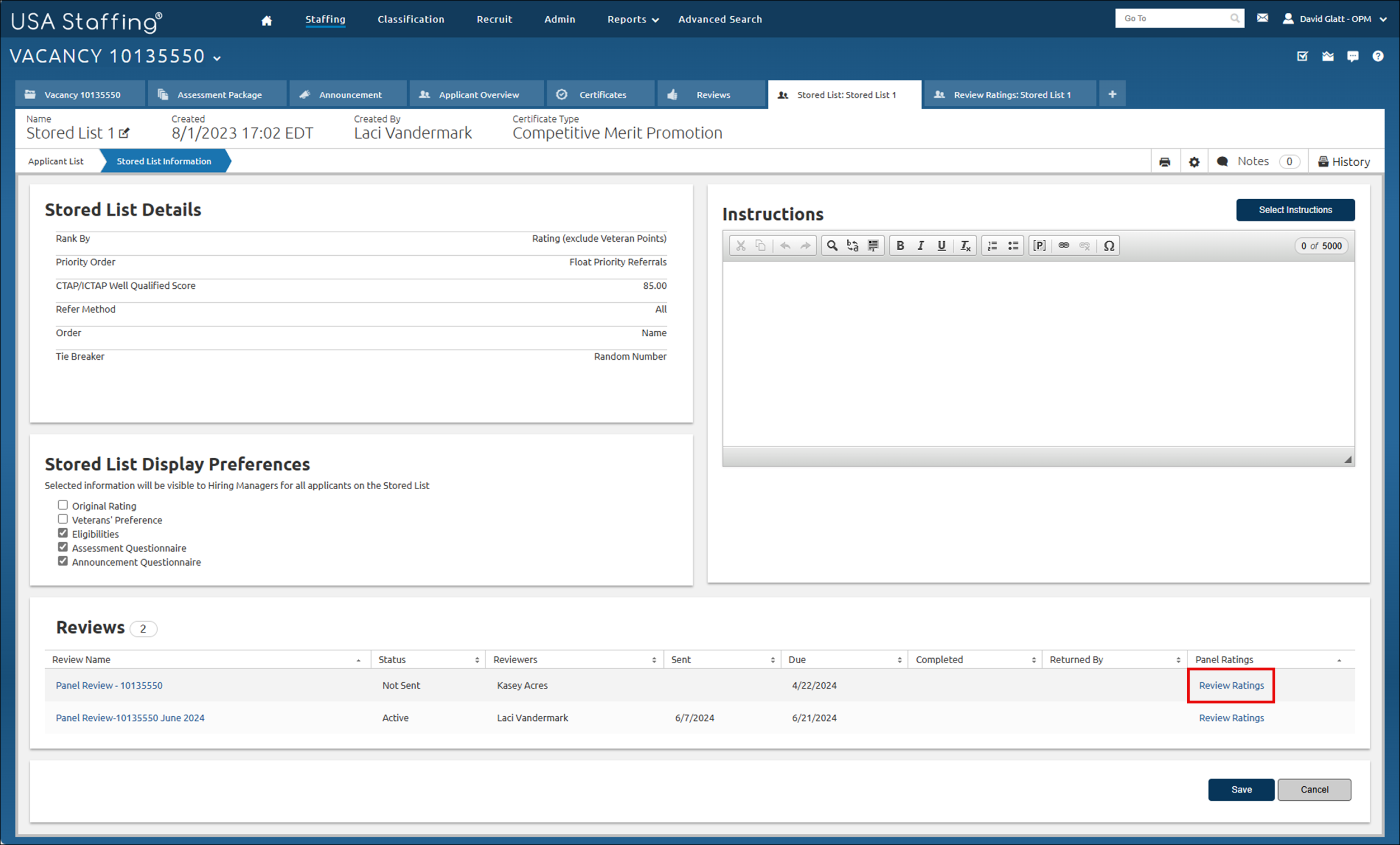 Core - Switching between review ratings and stored list review ratings highlighted