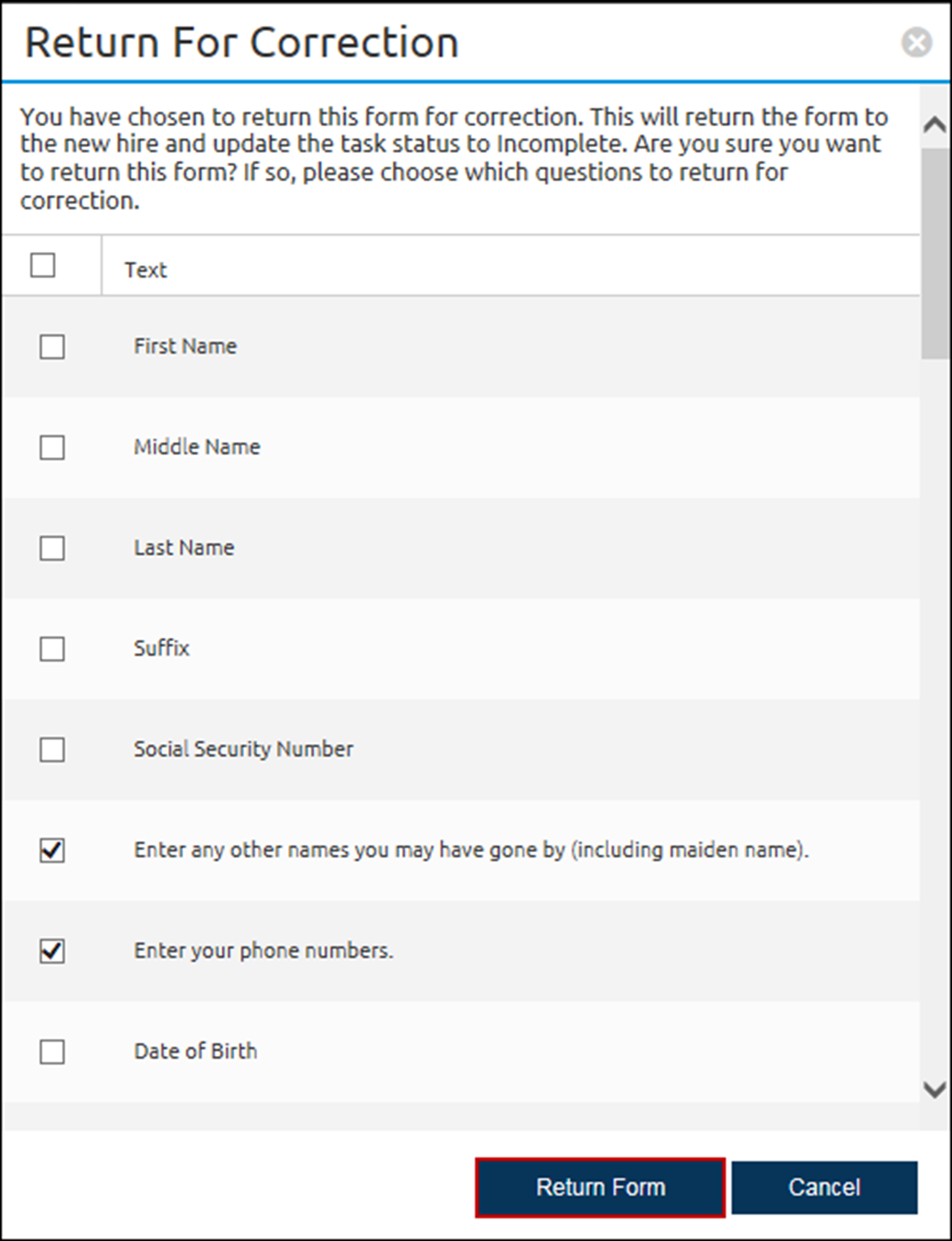 Return form