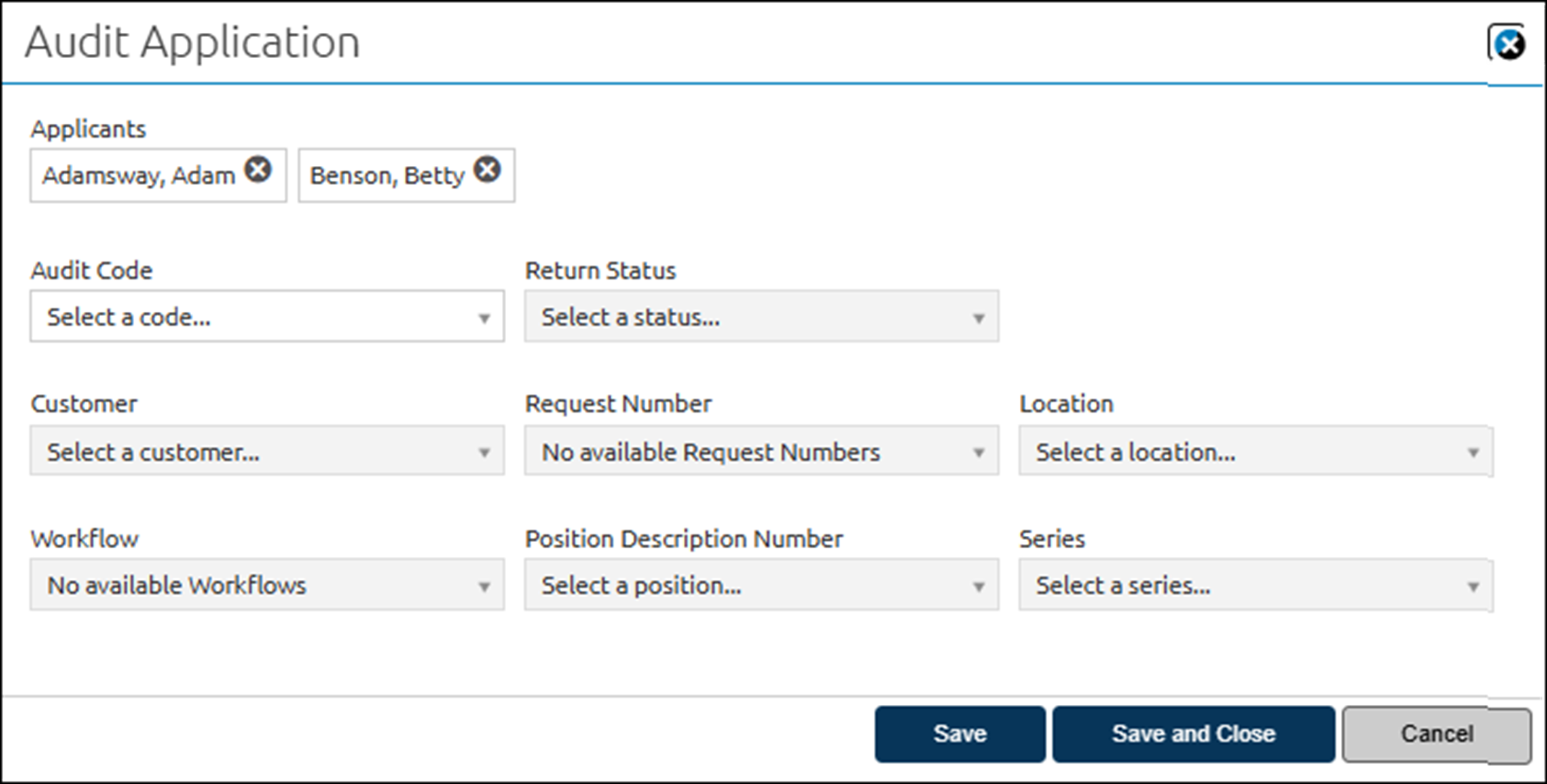 Audit multiple applicants pop-up box
