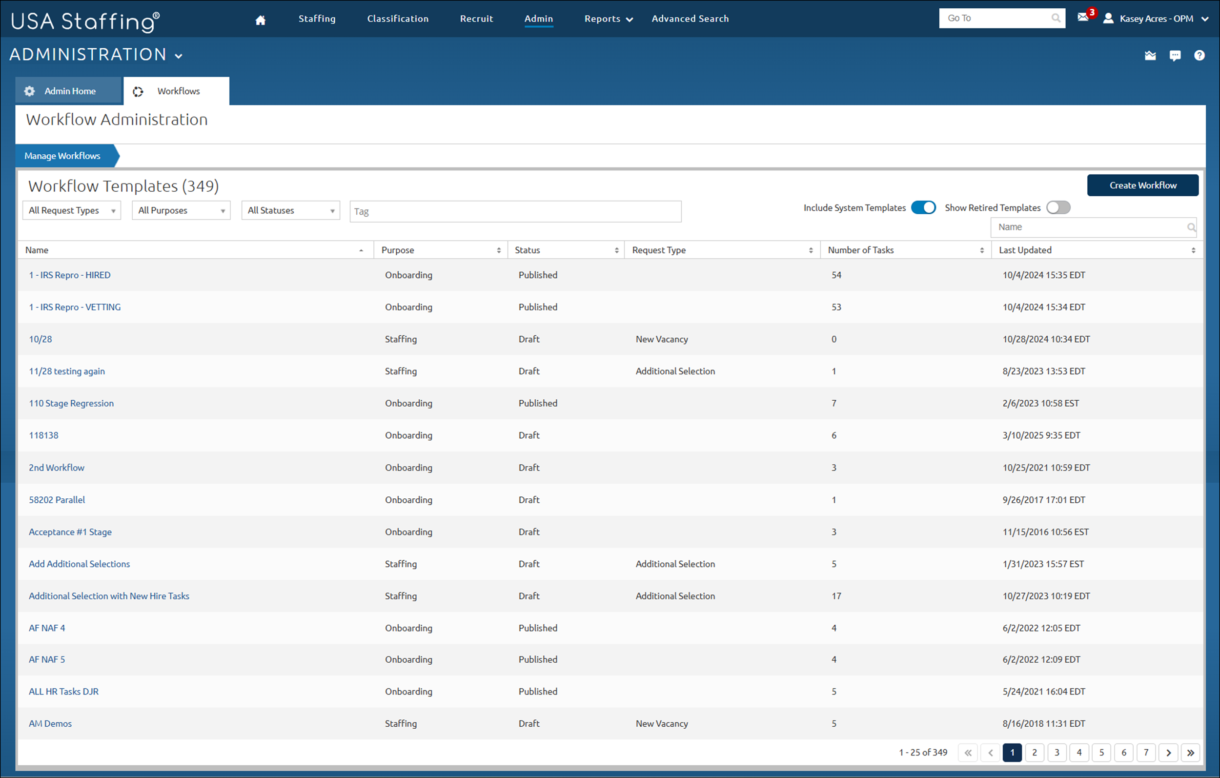 Manage Workflow page