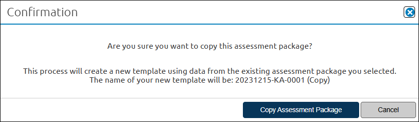 Copy Template pop-up