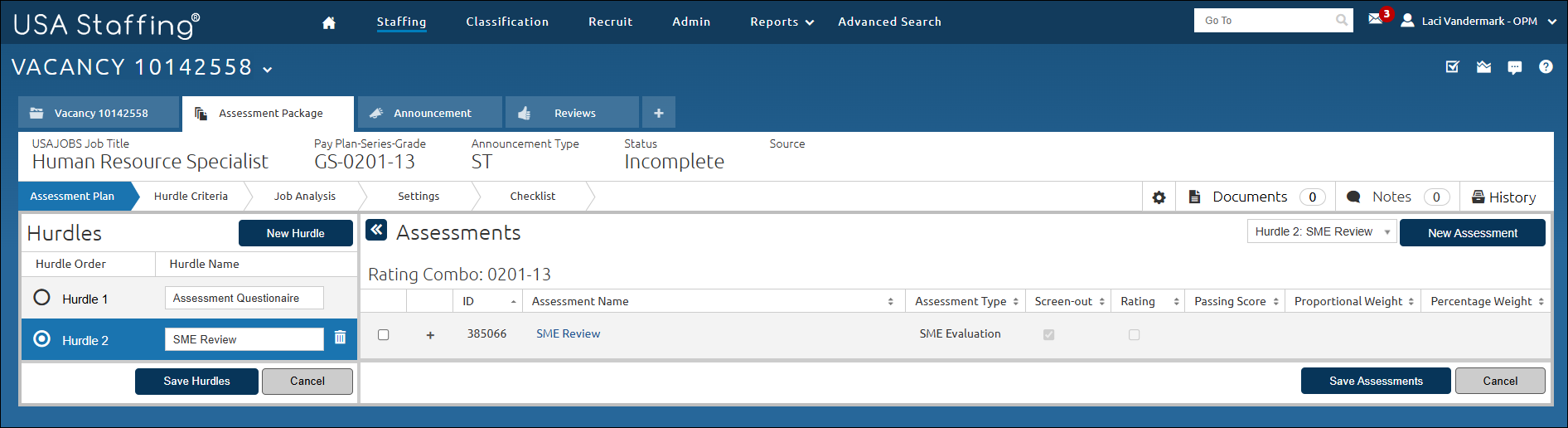 SME Assessment Plan Page