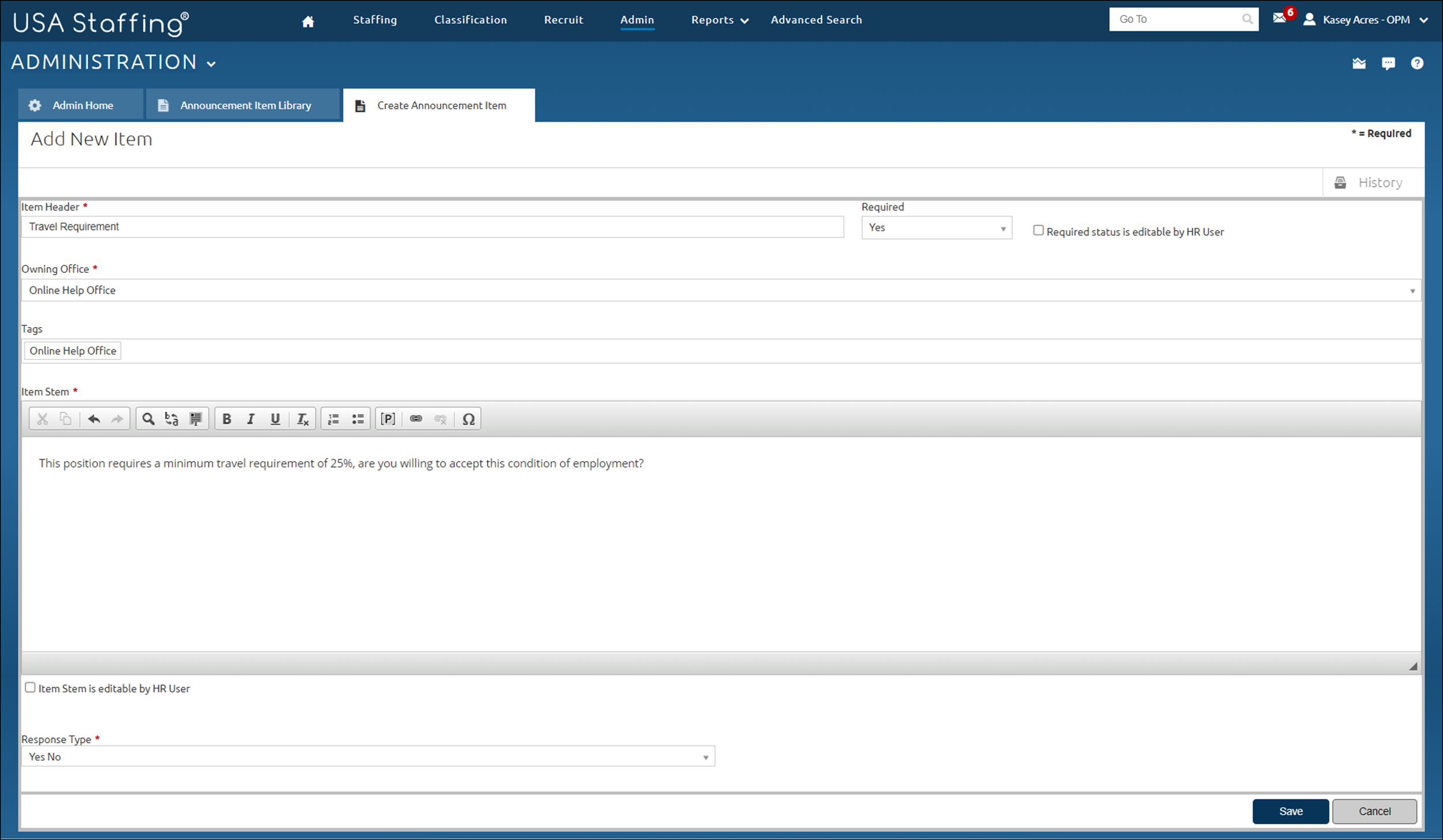 Create Anouncement Item