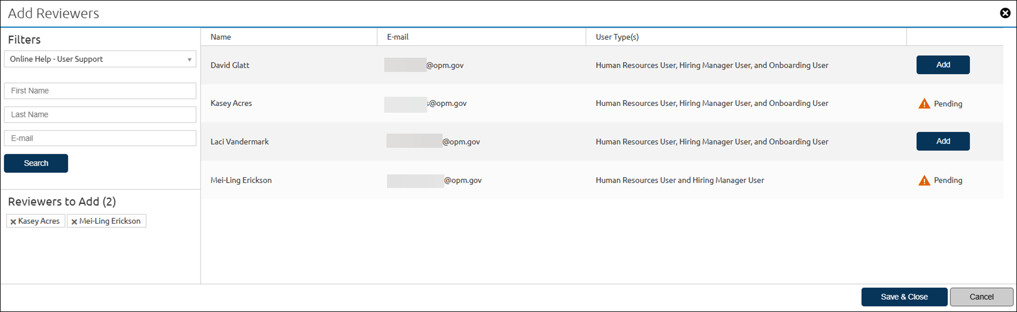 Add Reviewers to position description review pop-up