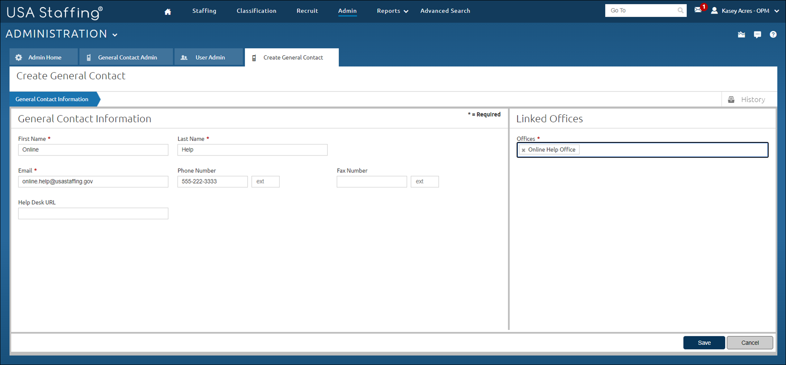 Create General Contact page with sample infomration.