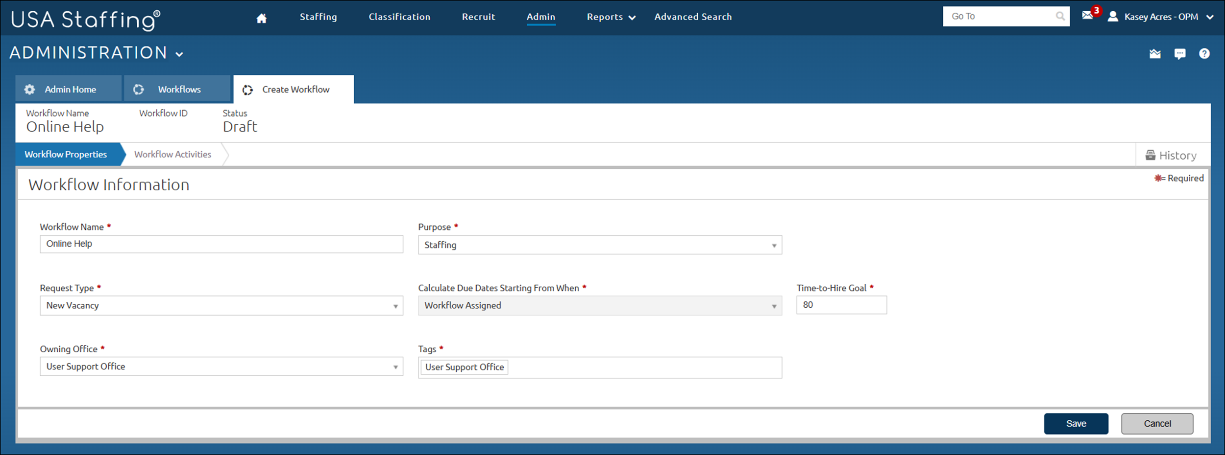 Create Workflow page