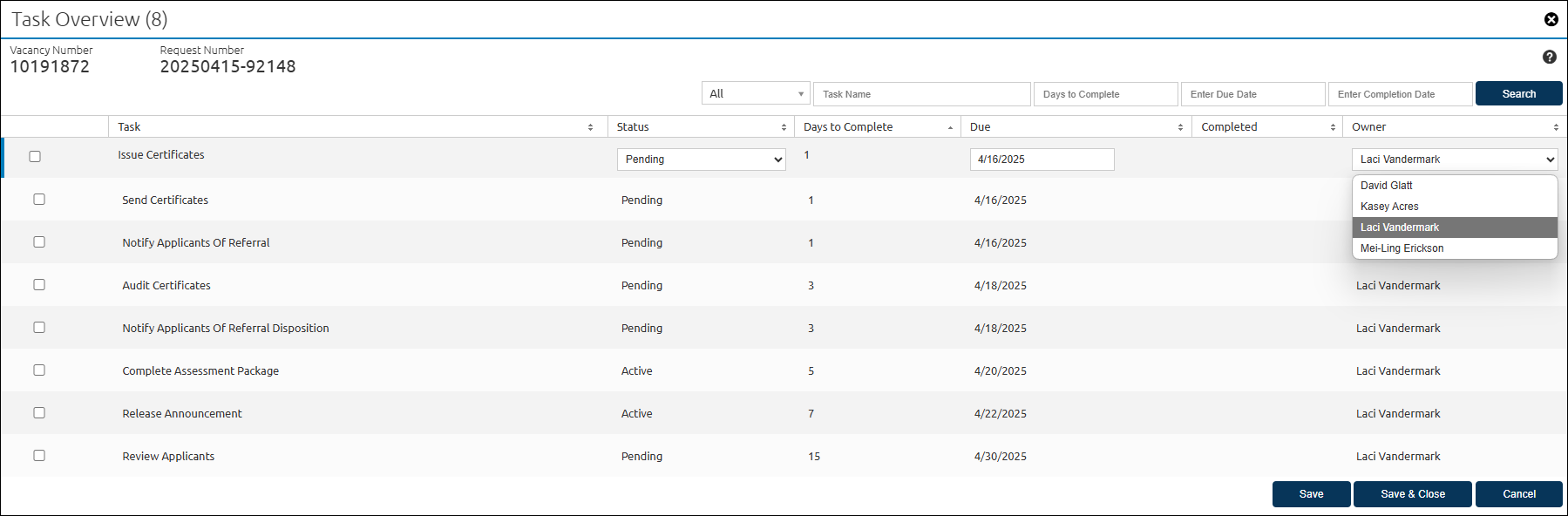 Task Overview Change Owner