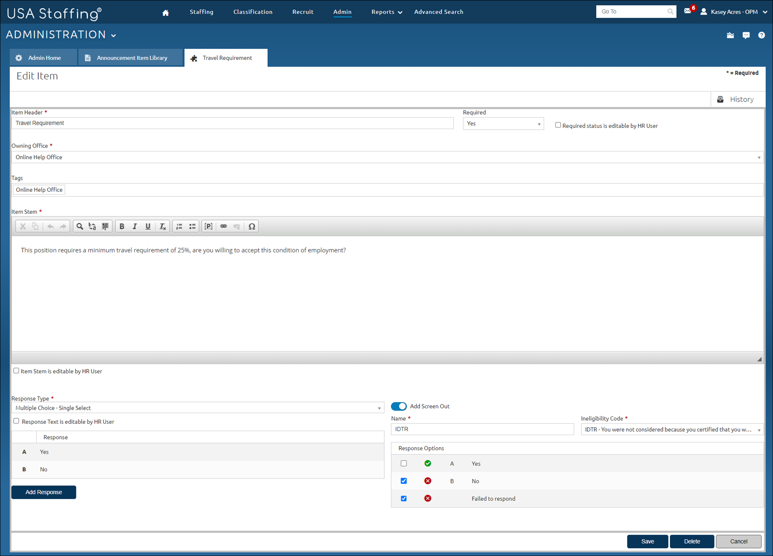 Adding an Anouncement Item with screen-out