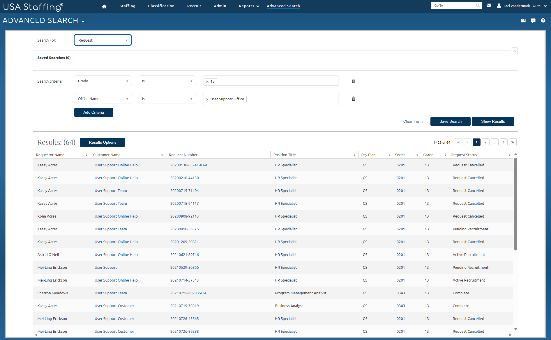  Advanced Search criteria Table