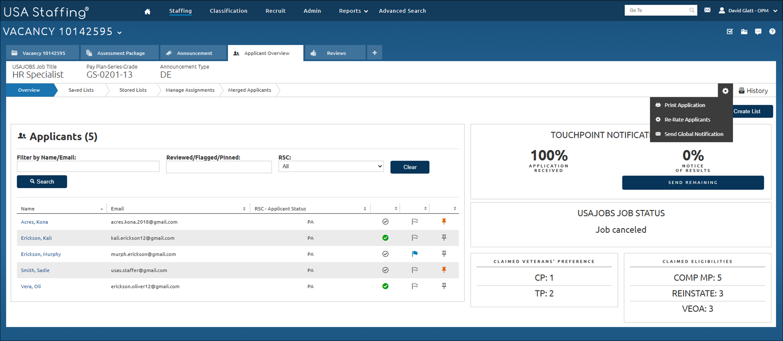 Core - Rerating the applicant pool