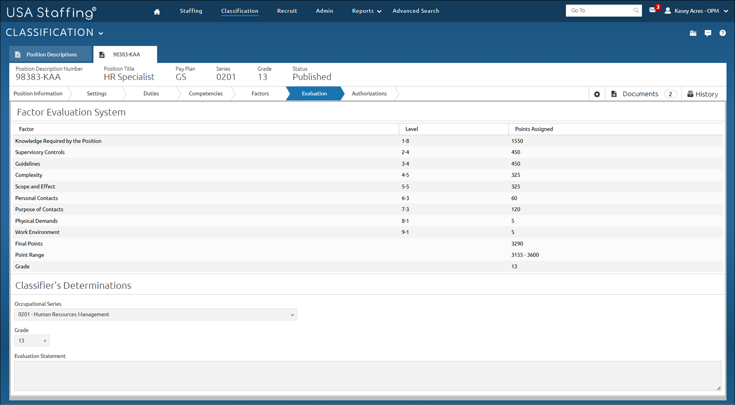 Position Description - Evaluation page
