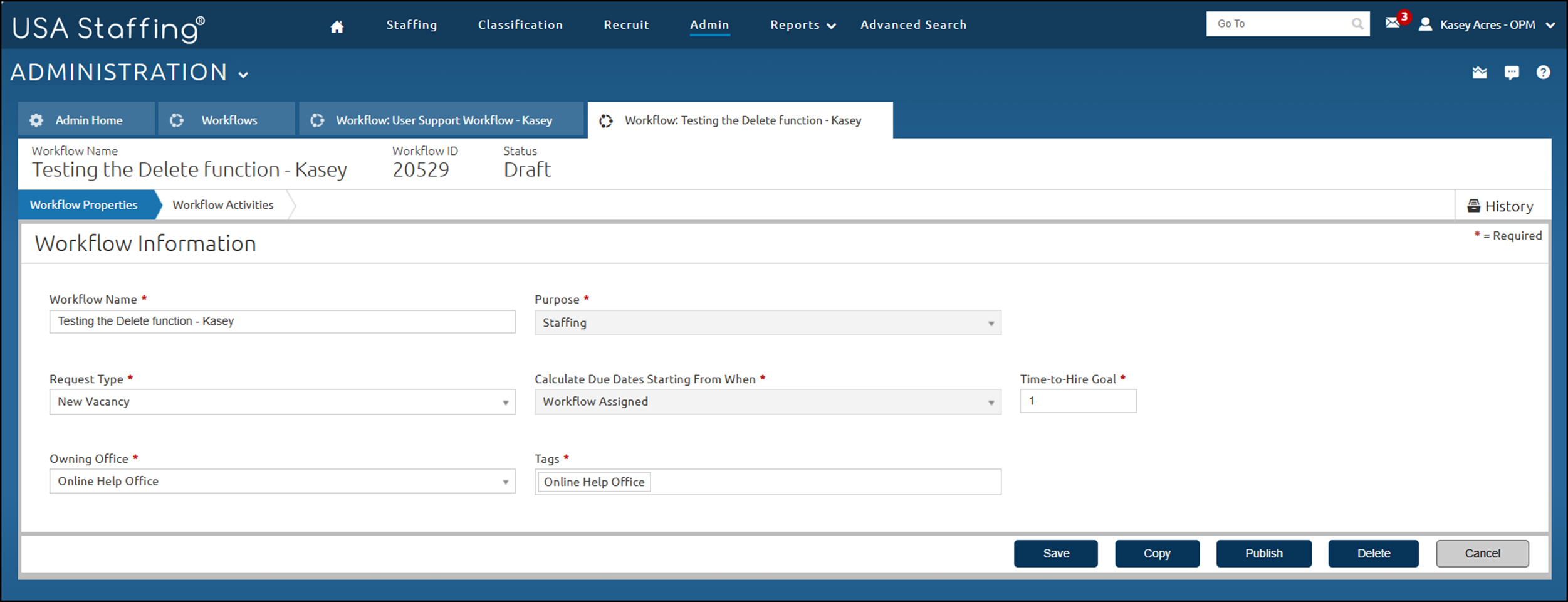Workflow Properties with Delete Button.