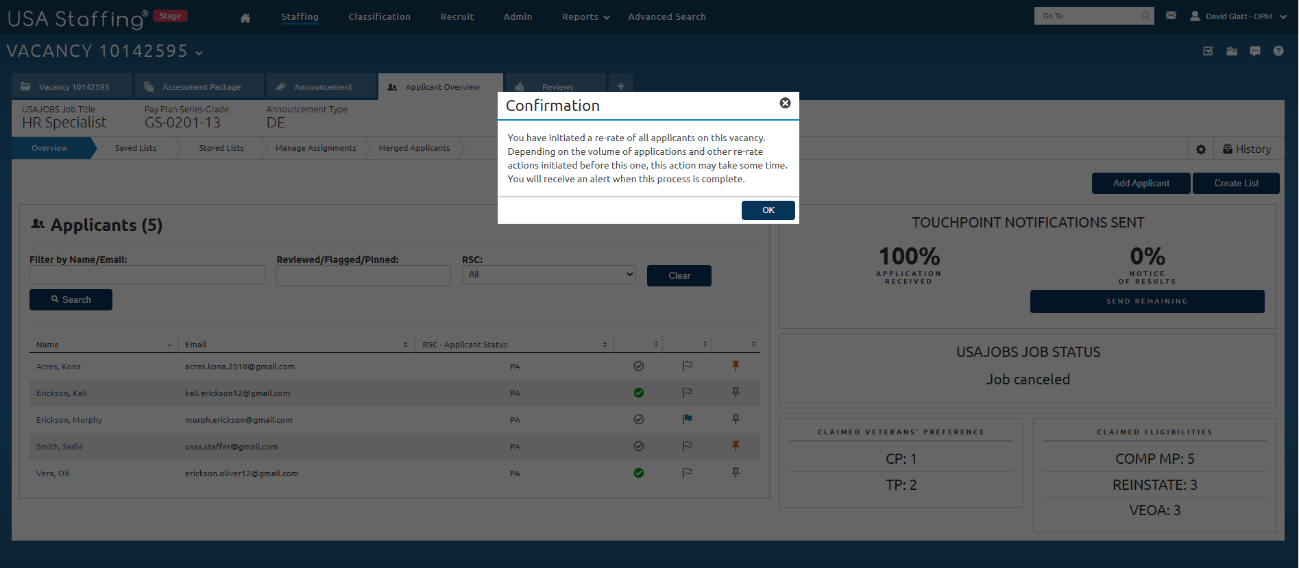 Core - Rerating the applicant pool confirmation
