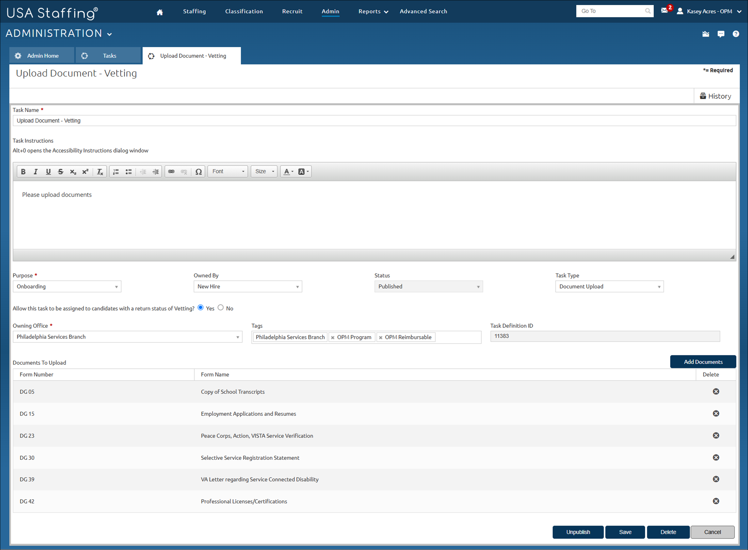 Task Template with Documents Added