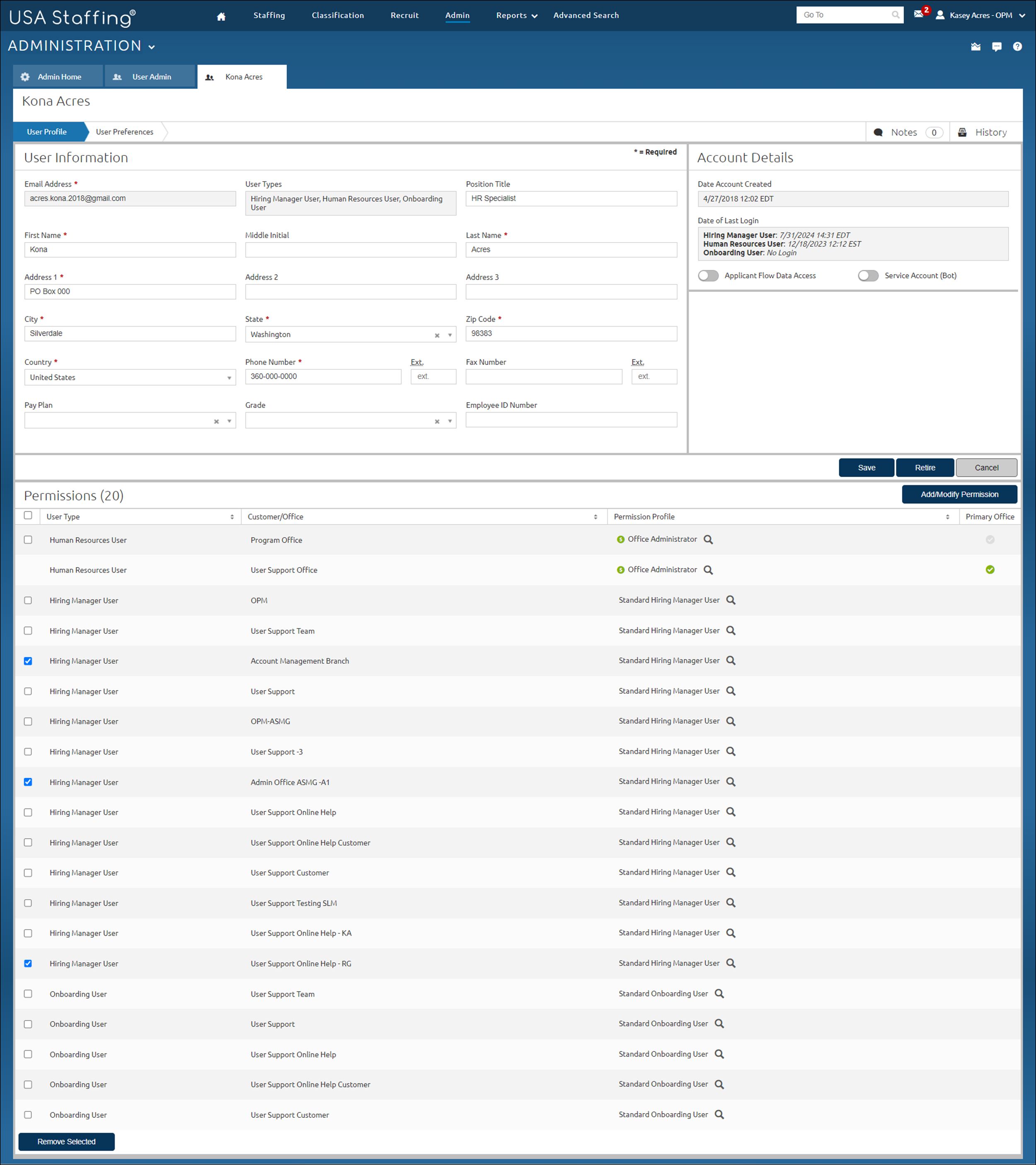 Remove Customer or Office from user profile page