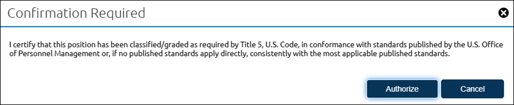 Cconfirmation Message pop-up after pushing Authorize PD button.
