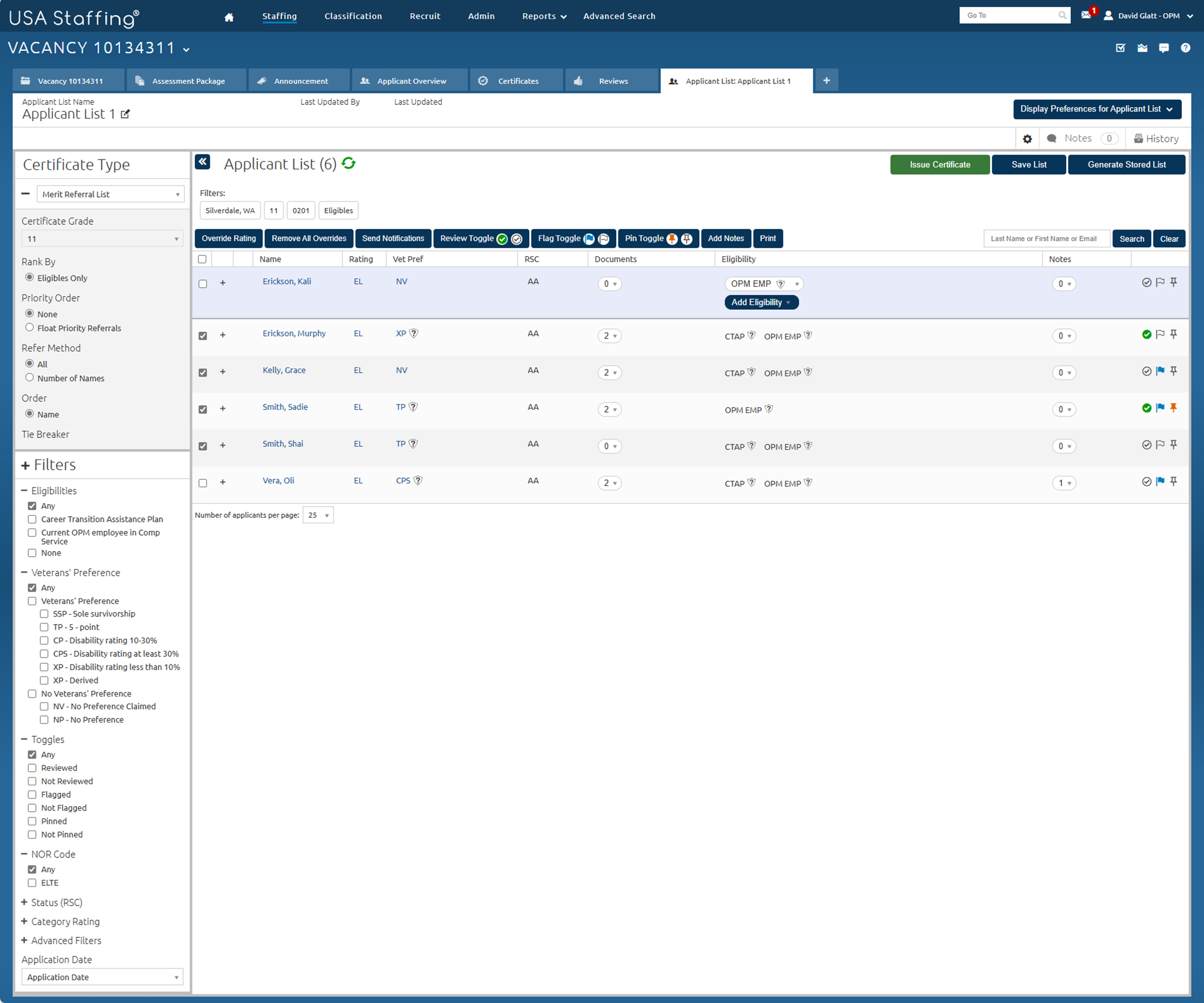Core - Removing overrides for multiple applicants on an applicant list