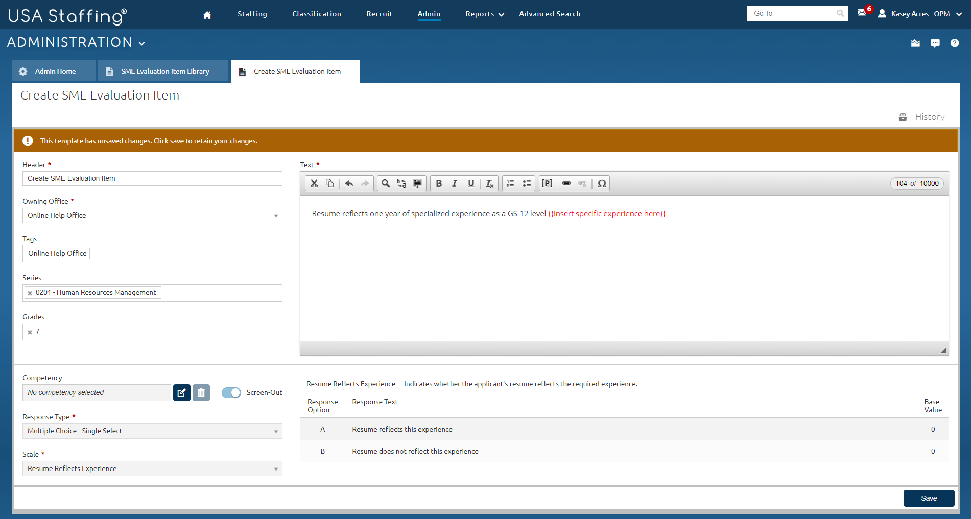 Create SME Evaluation Item