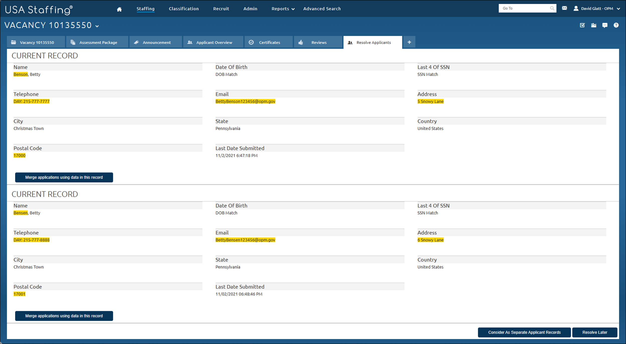 Core - Resolving potential applicant matches
