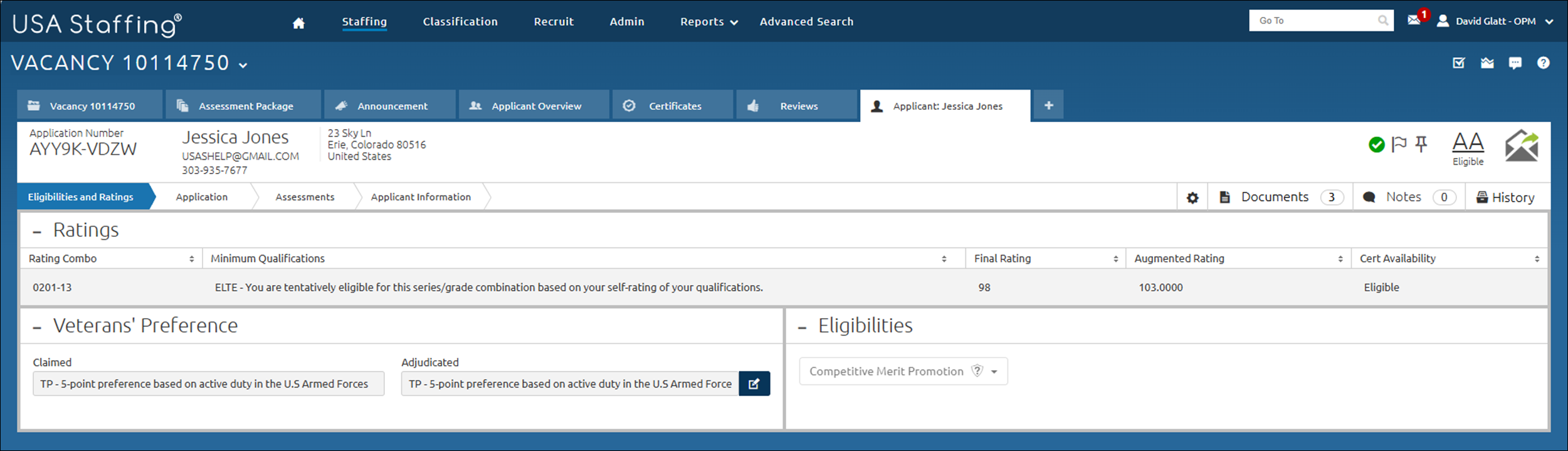 Viewing applicant eligibilities