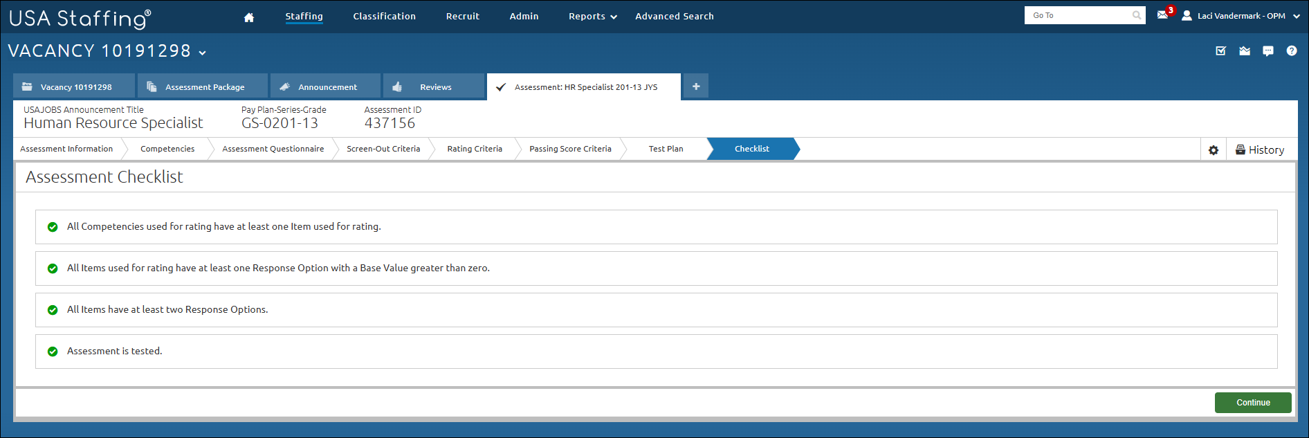 Assessment Checklist page