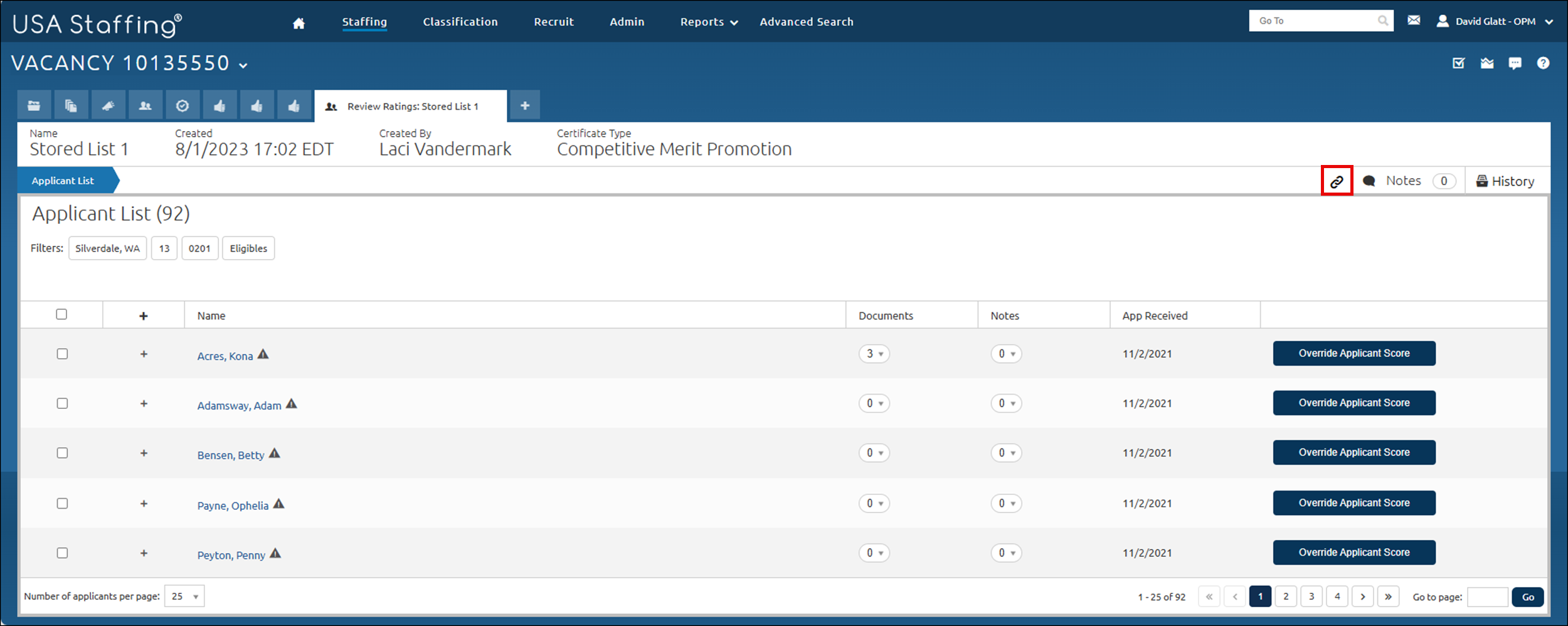 Core - Switching between stored list and review ratings in a panel review