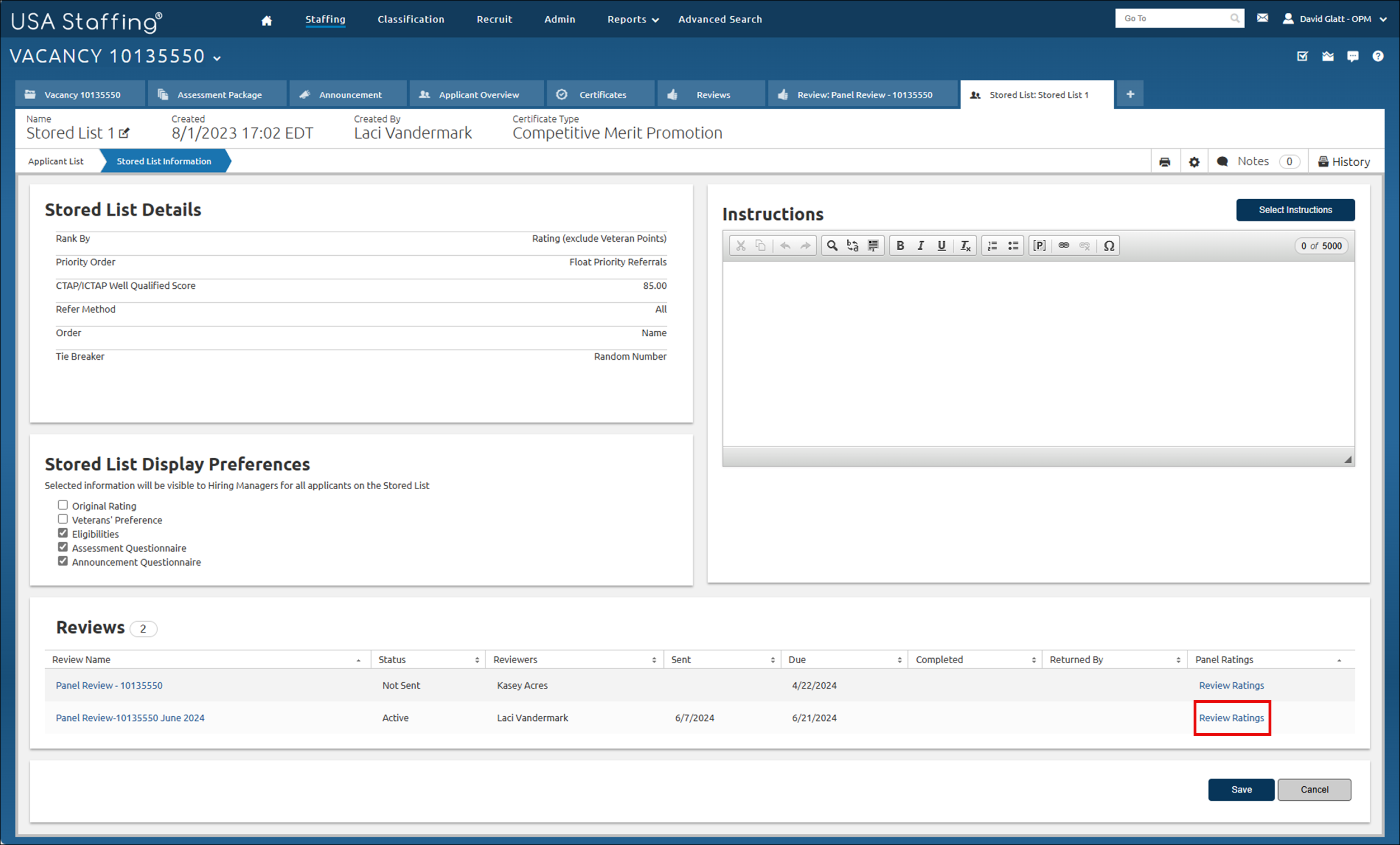 Core - Switching between stored list and review ratings from a Review