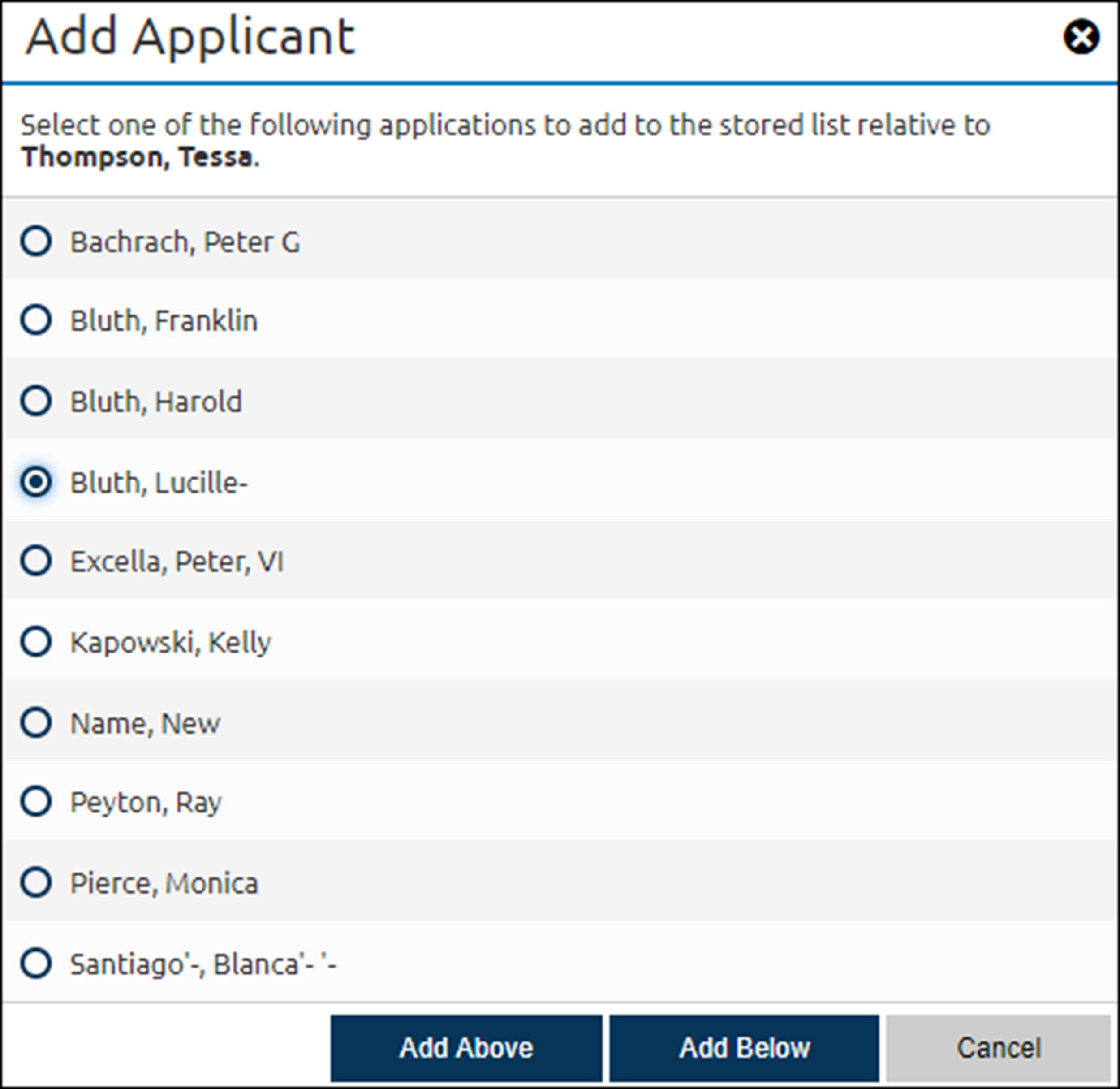 Add applicant to stored list
