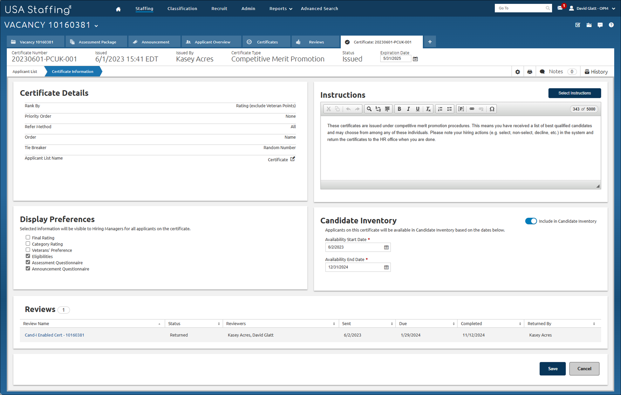 Certificate Information subtab