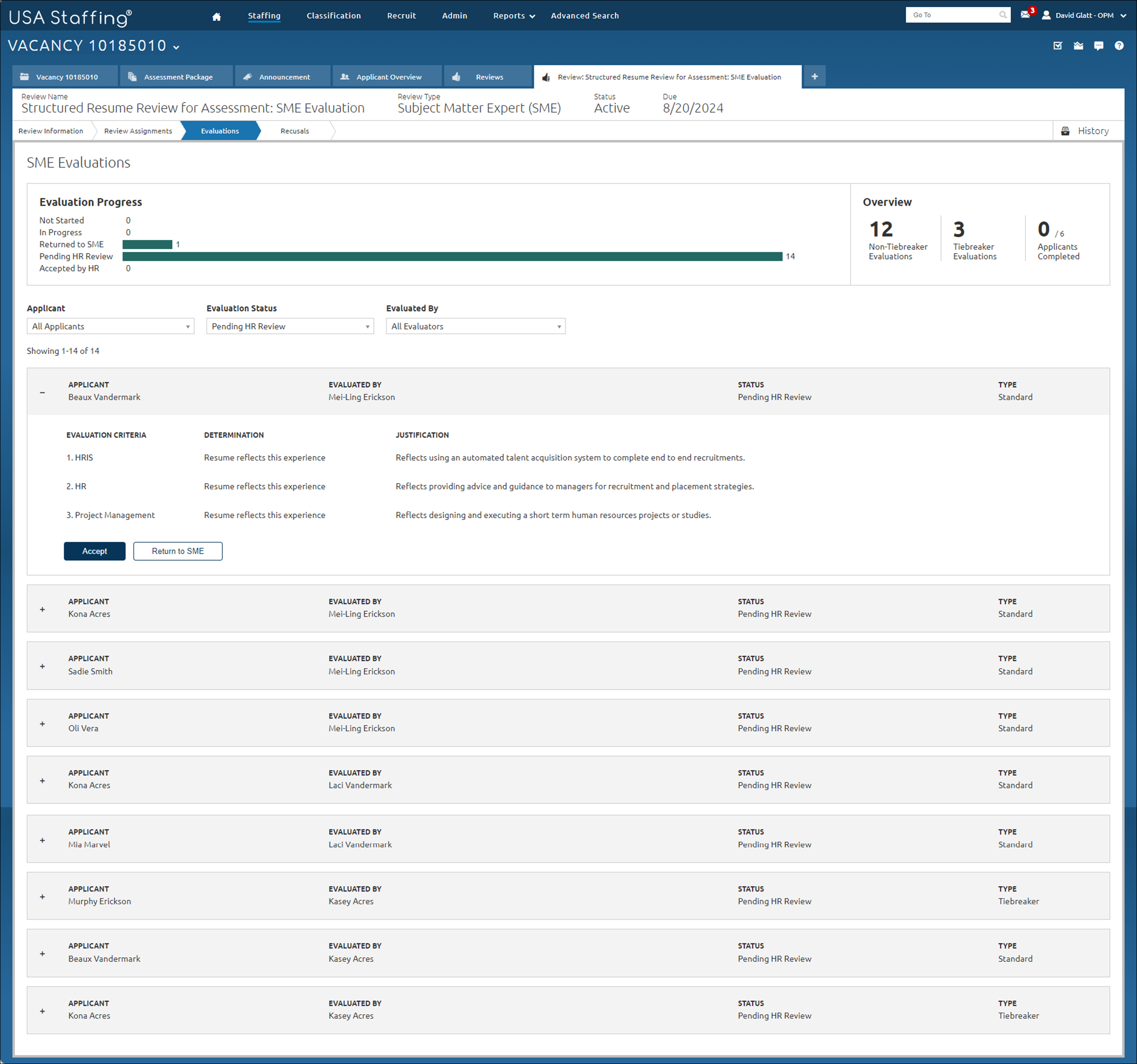 Reviews - SME Review - Evaluations