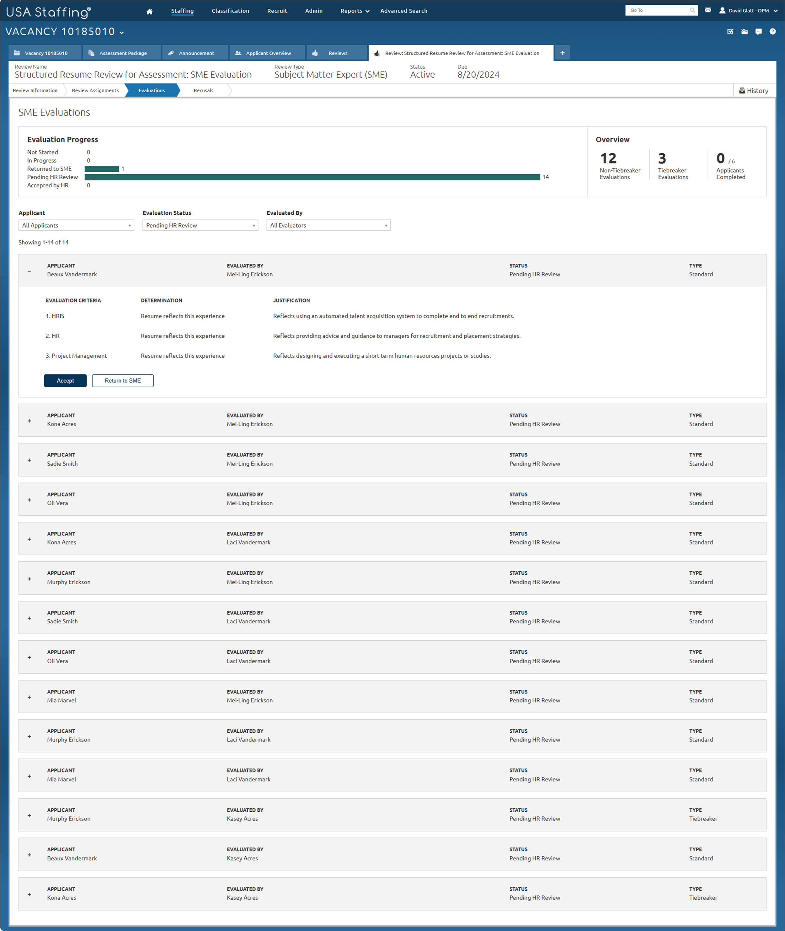 Core - Accepting applicant evaluation based on SME review