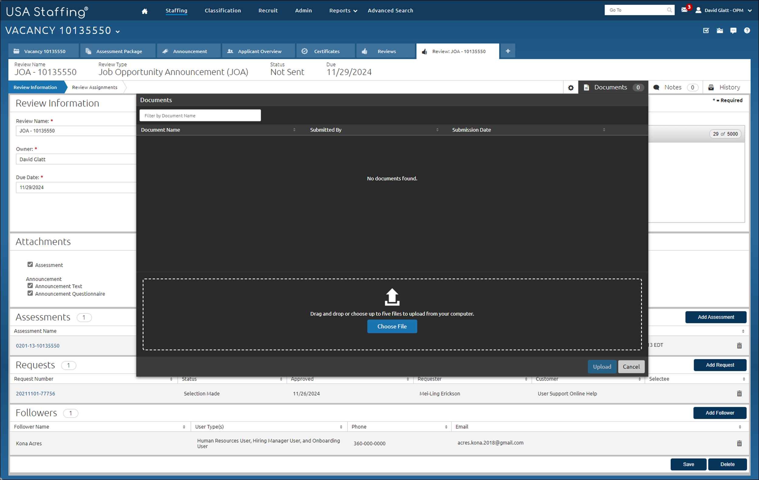 Core - Adding a document to a Review drag and drop from computer