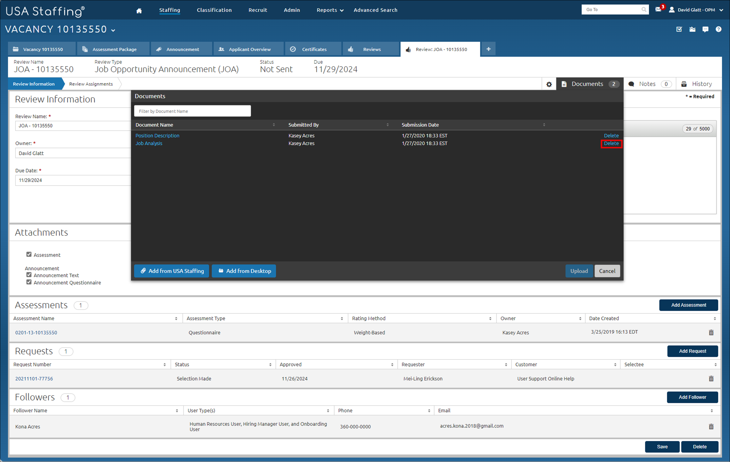 Core - Deleting a document from a Review