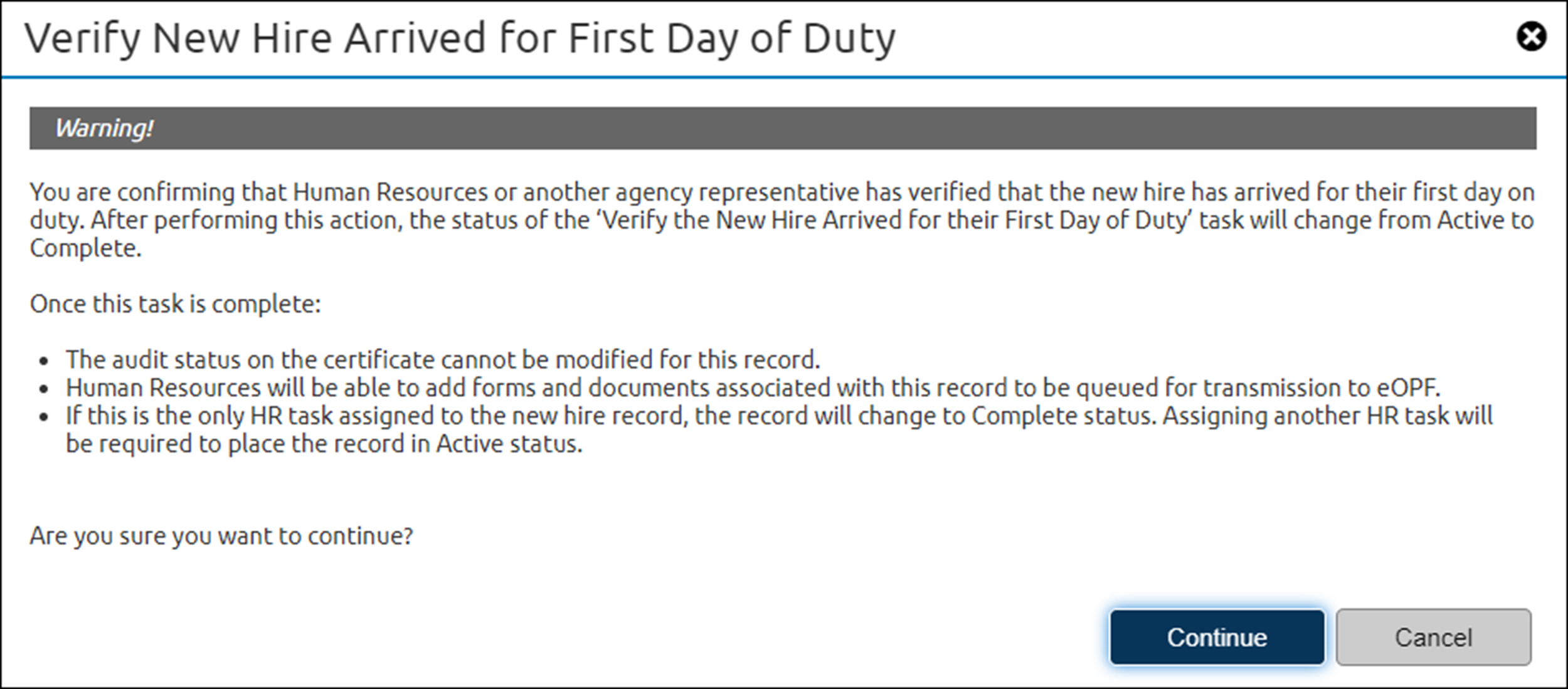 New Hire Verify NH warning