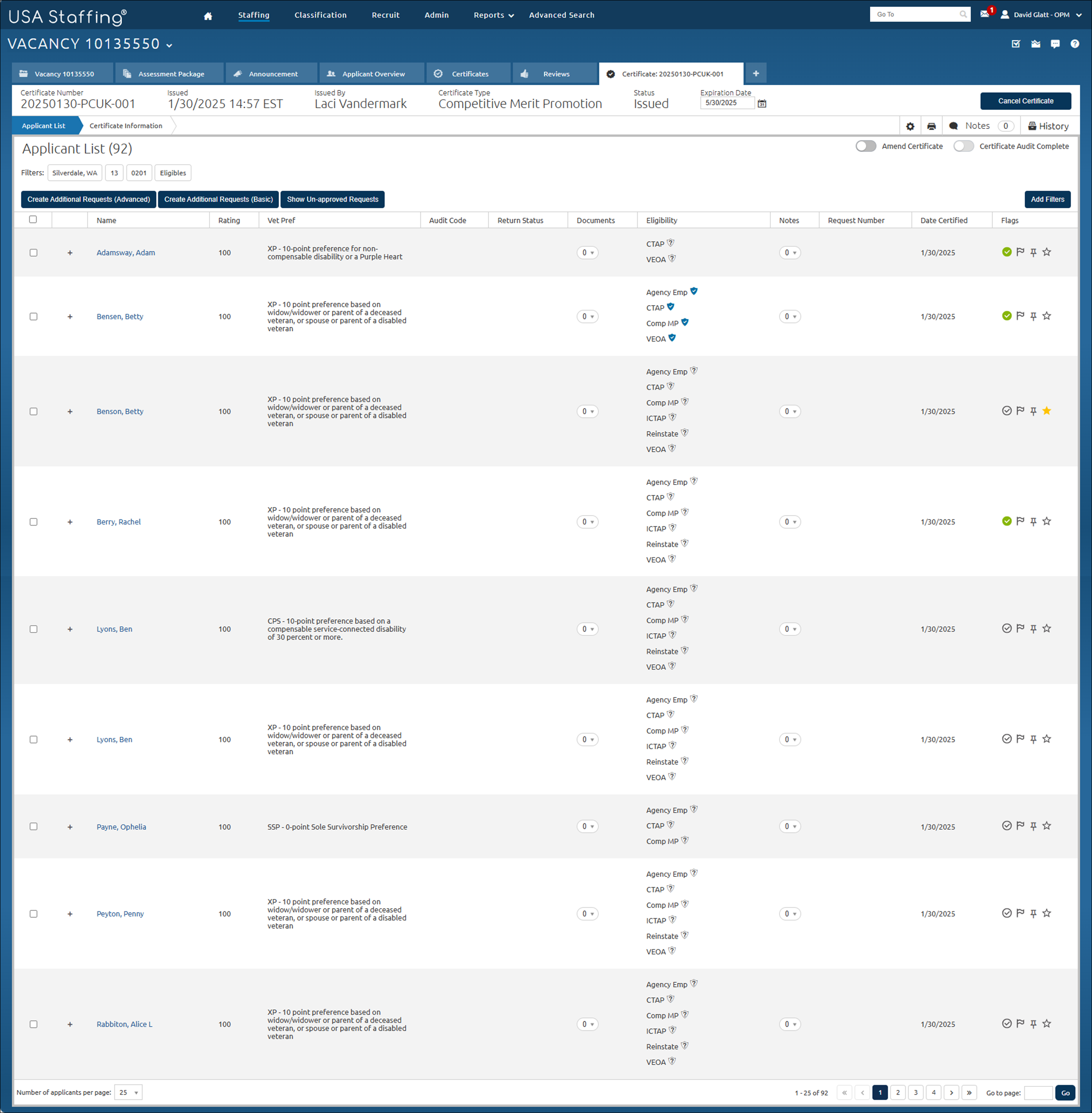 Applicant List area overview