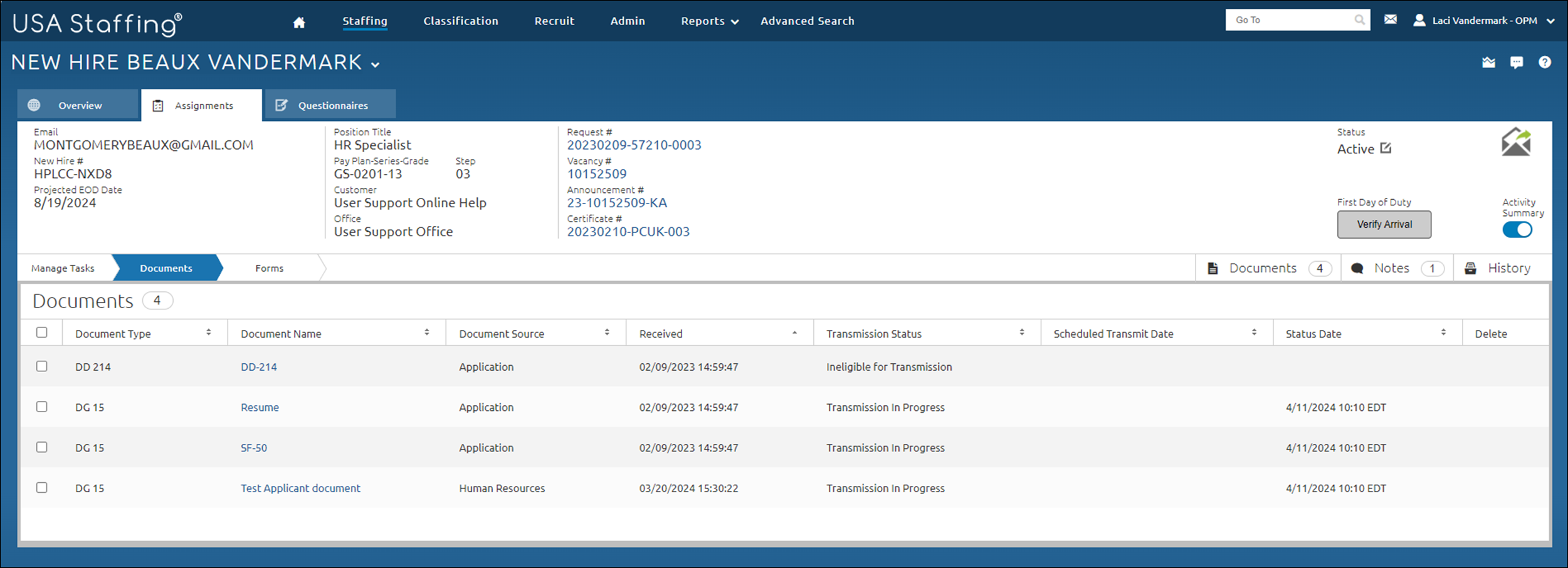 New Hire Documents page