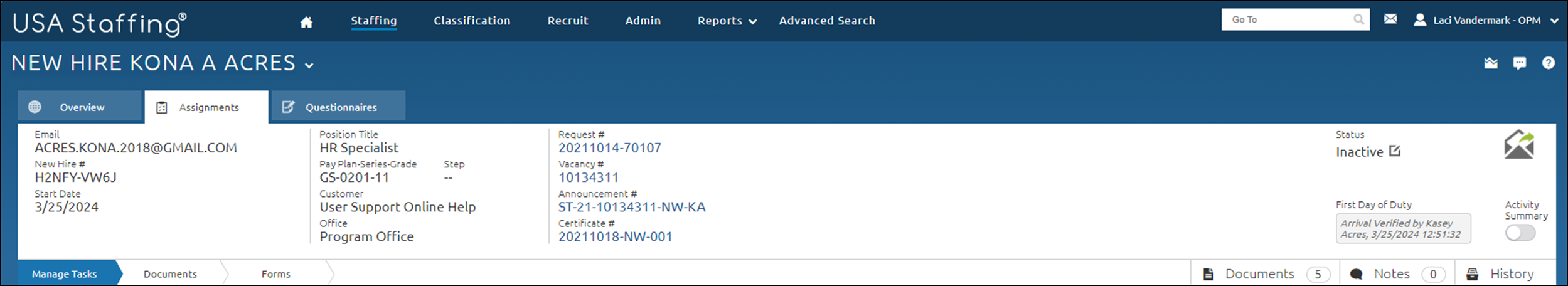 New Hire Header Info