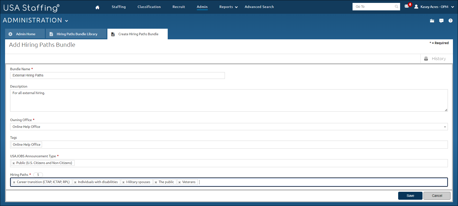 Create Hiring Bundle page