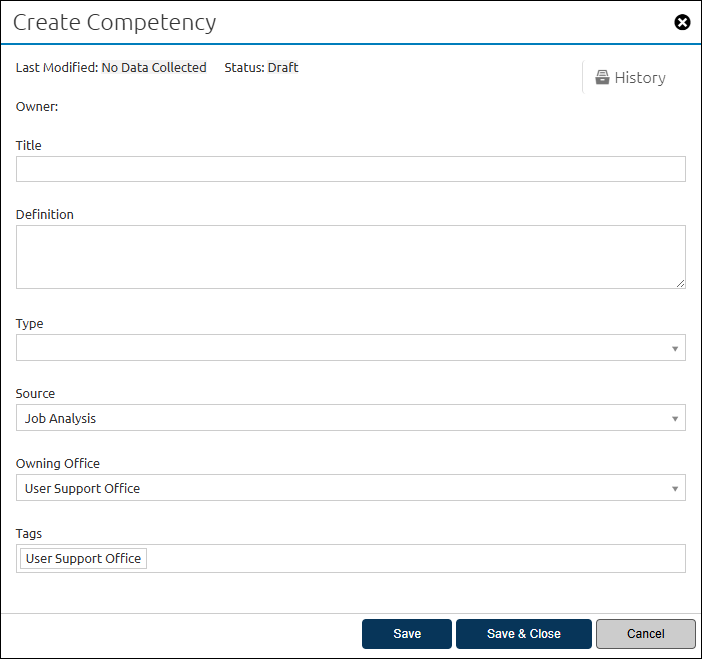 Create New Competency pop up